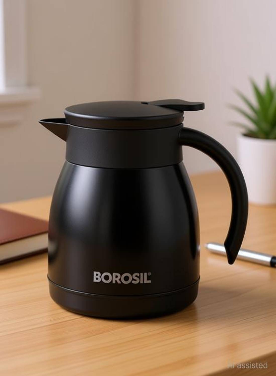 BOROSIL 500ml Vacuum Insulated Teapot, 12 Hrs Hot & 14 Hrs Cold Carafe, BPA Free, Black 500 ml Steel Flask