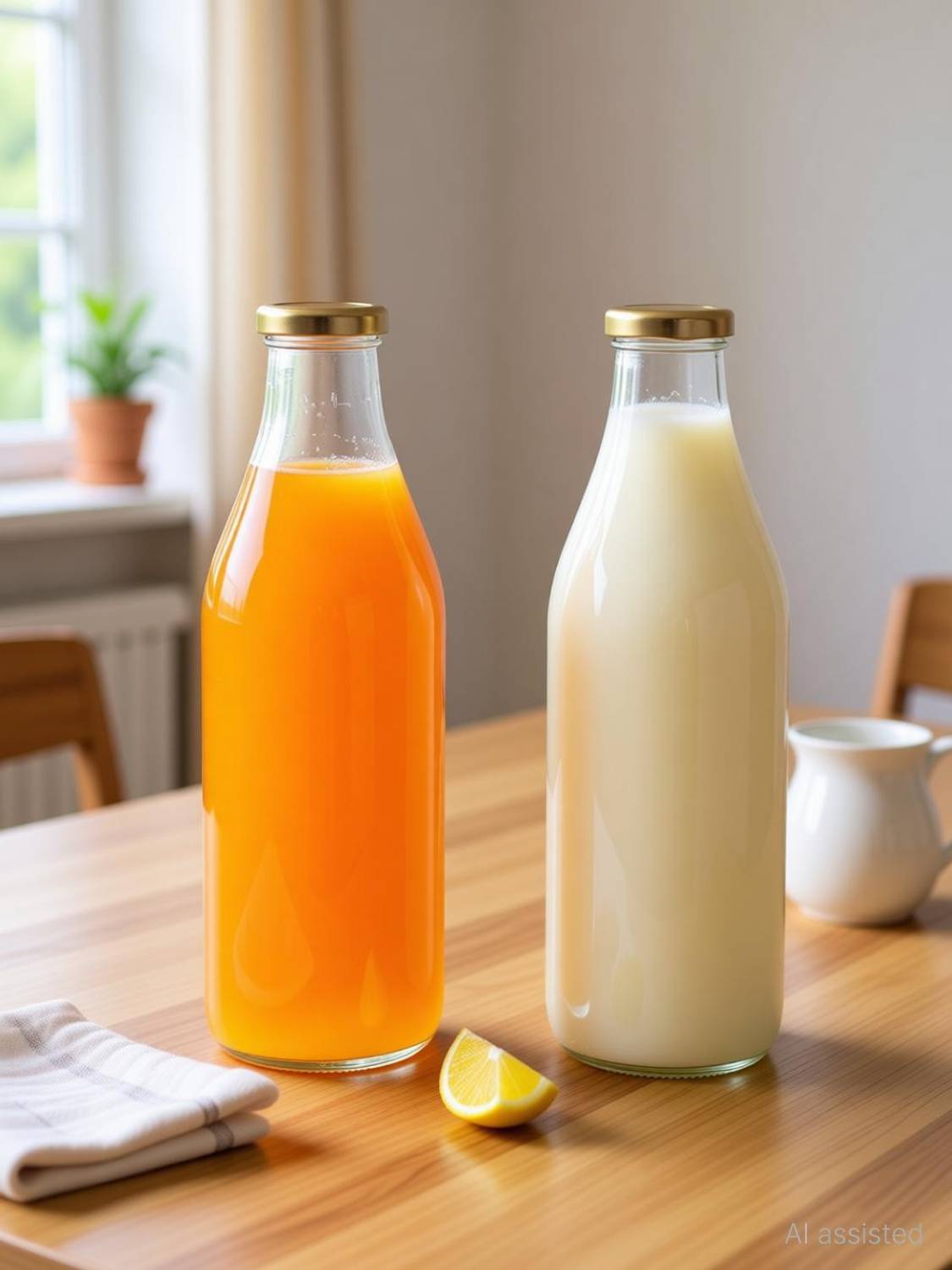 ACHAK Milk, Water & Juice Glass Bottle with Golden Lid 1000 ml Glass Bottle