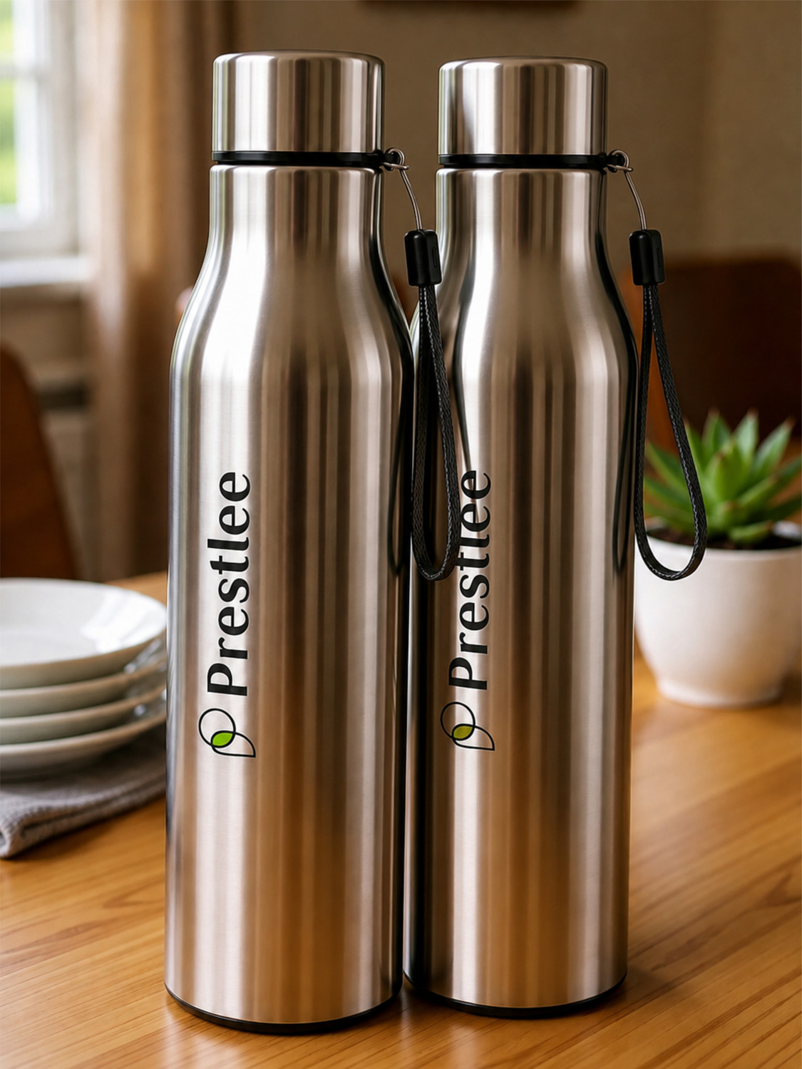 Image of Prestlee Tag Stainless Steel Water Bottle 1000 ML (2 SET) 1000 ml Steel Bottle (Pack of 2, Grey)