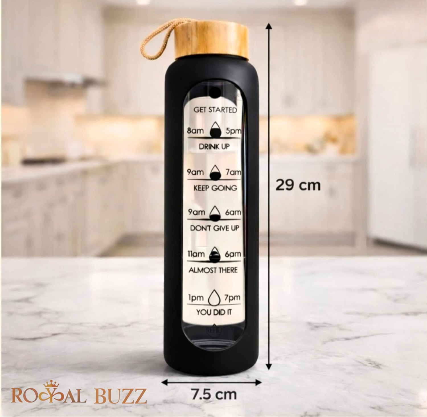 Image of Royal Buzz Borosilicate Glass Water Bottle with Bamboo Lid & Silicone sleeve 1000 ml Borosilicate Glass Bottle