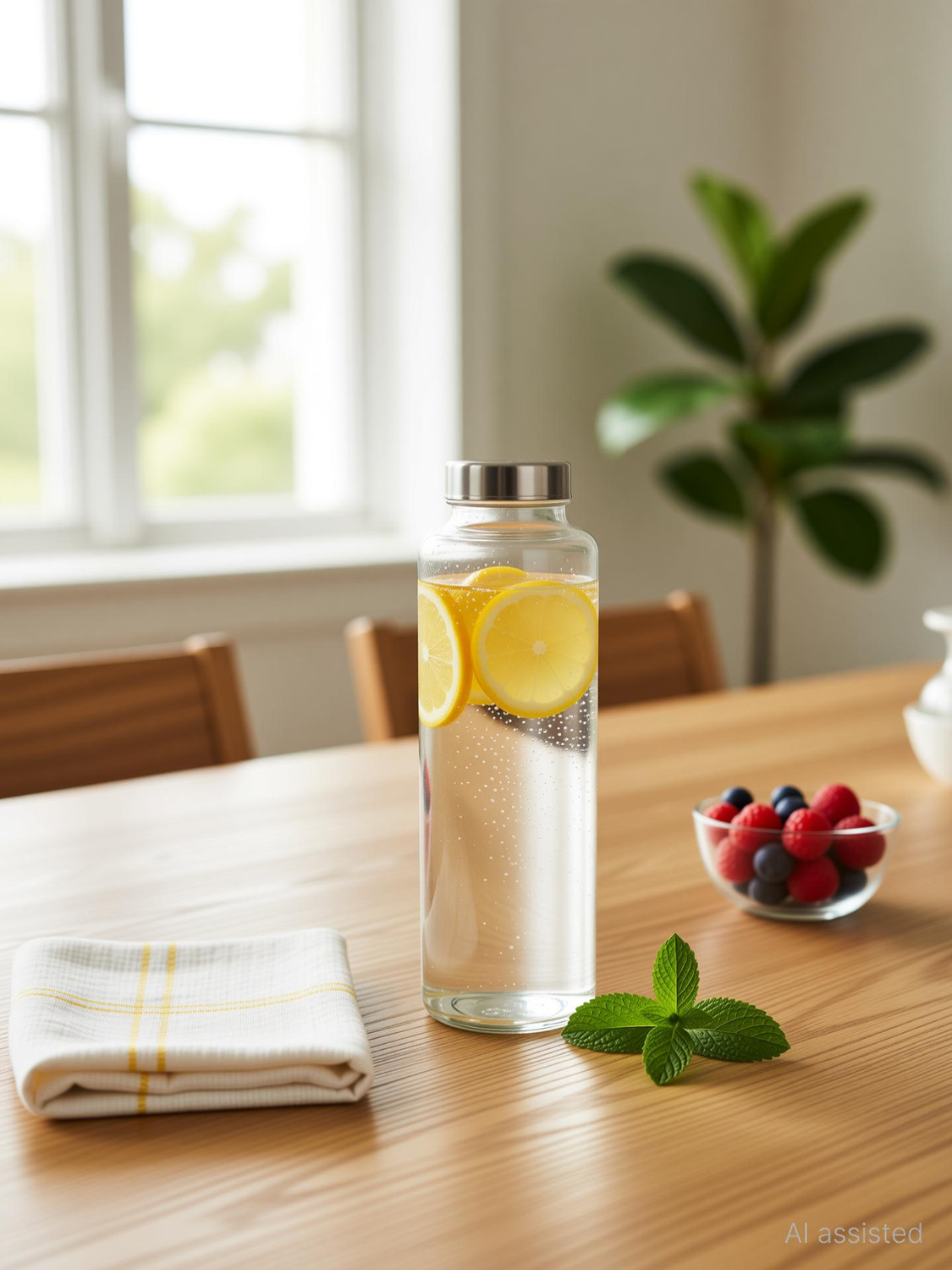 Image of AAnami Glass Fridge Water Bottle with Steel Cap | Leak proof & detox water bottle 1000 ml Glass Bottle