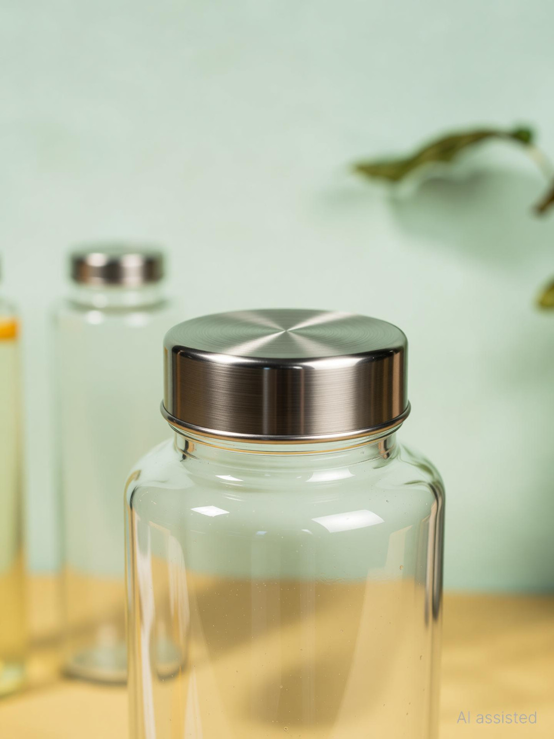 Image of AAnami Glass Fridge Water Bottle with Steel Cap | Leak proof & detox water bottle 1000 ml Glass Bottle