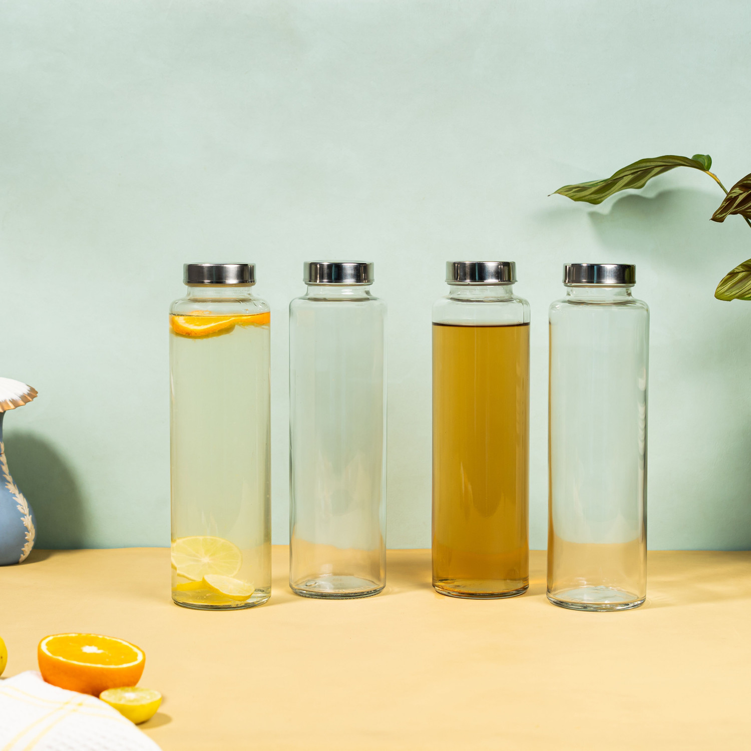 Image of AAnami Glass Fridge Water Bottle with Steel Cap | Leak proof & detox water bottle 1000 ml Glass Bottle
