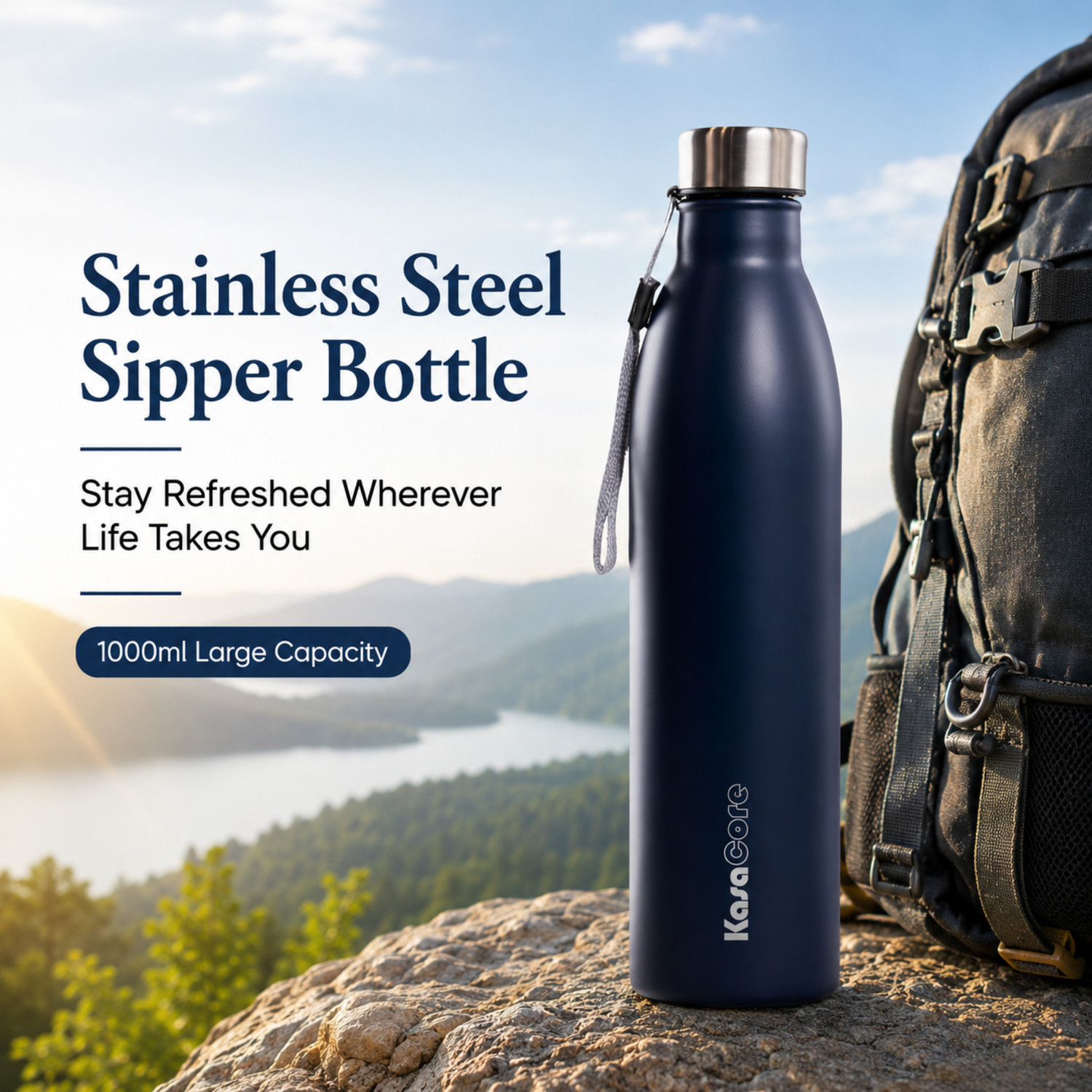 Image of KasaCore Stainless Steel Water Bottle | Leakproof Bottle for Gym & Office | 1000 ml Stainless Steel Bottle
