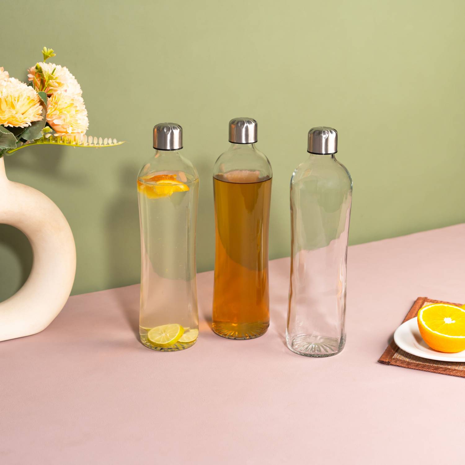 AAnami Glass Drinking Fridge Bottle with Stainless Steel Lid for Home, Travel, Juicing 500 ml Glass Bottle