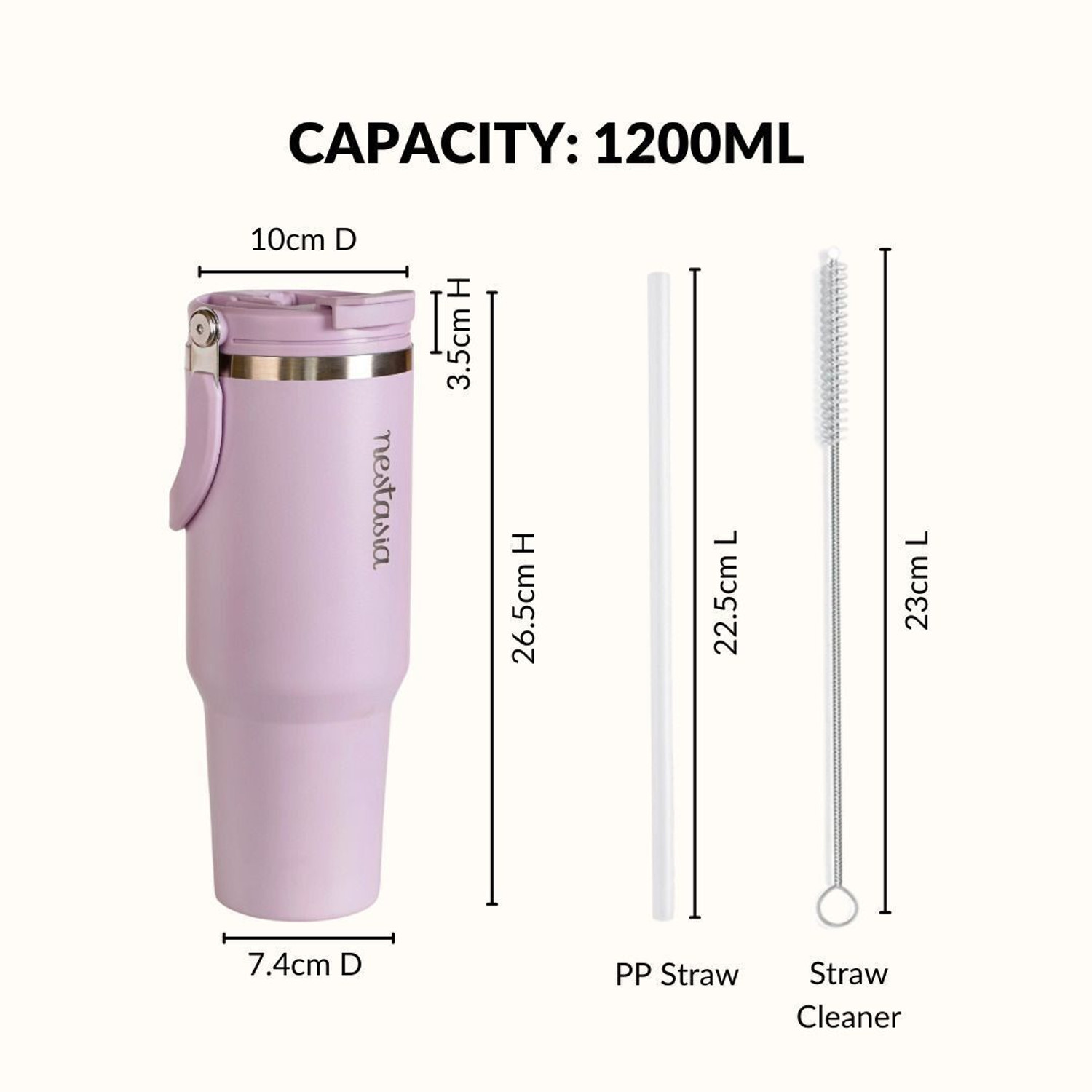 Image of Nestasia PickSip 40 Insulated Tumbler With Top Handle Lilac Haze 1200 ml Stainless Steel Bottle