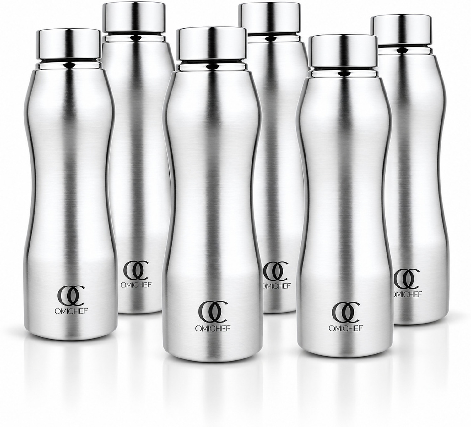 Image of Omichef curvy stainless steel fridge bottle set of 6.leak proof 1000 ml Steel Bottle