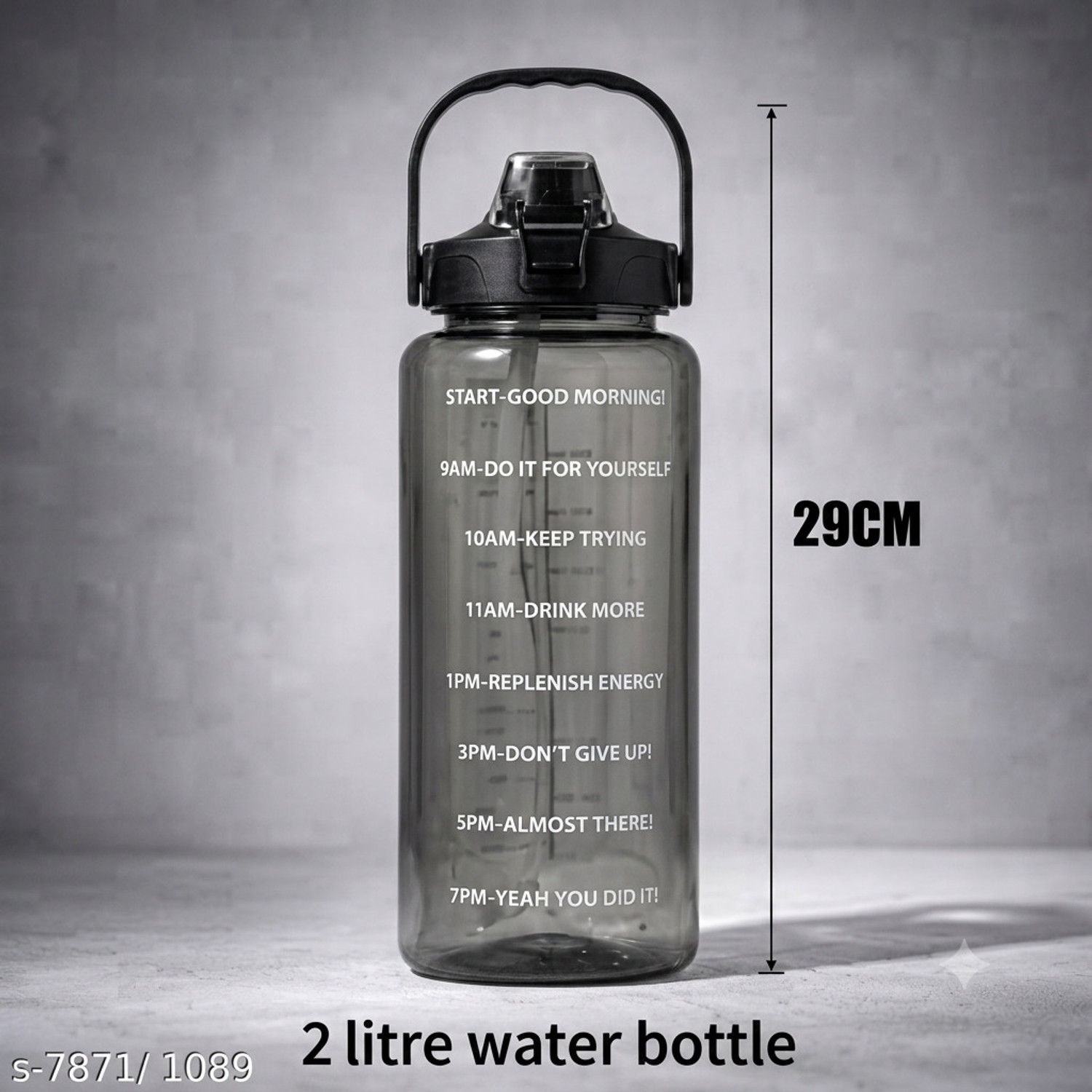 Image of Aurora Mart Premium Matte Black Hydration Water Bottle with Measurement Scale (2L) 2000 ml Plastic, Silicone Bottle (Pack of 1, Black)