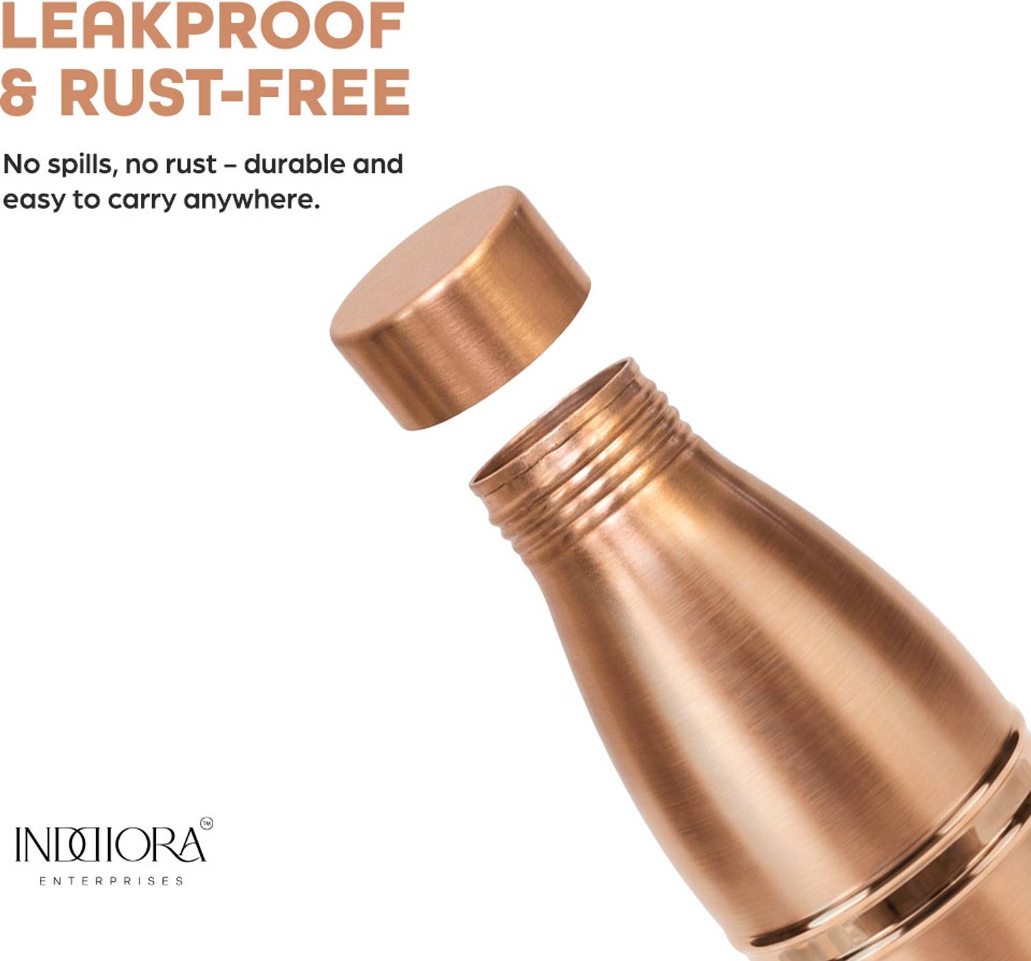 Inddiora 1 Litre Pure Copper Water Bottle - Image 5