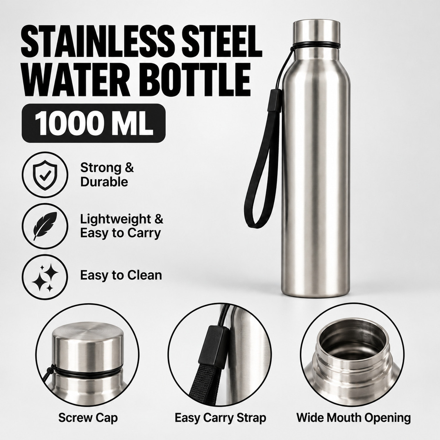 Image of msdecore New 2 Bottle P1 1000 ml Steel Bottle (Pack of 1, Silver)