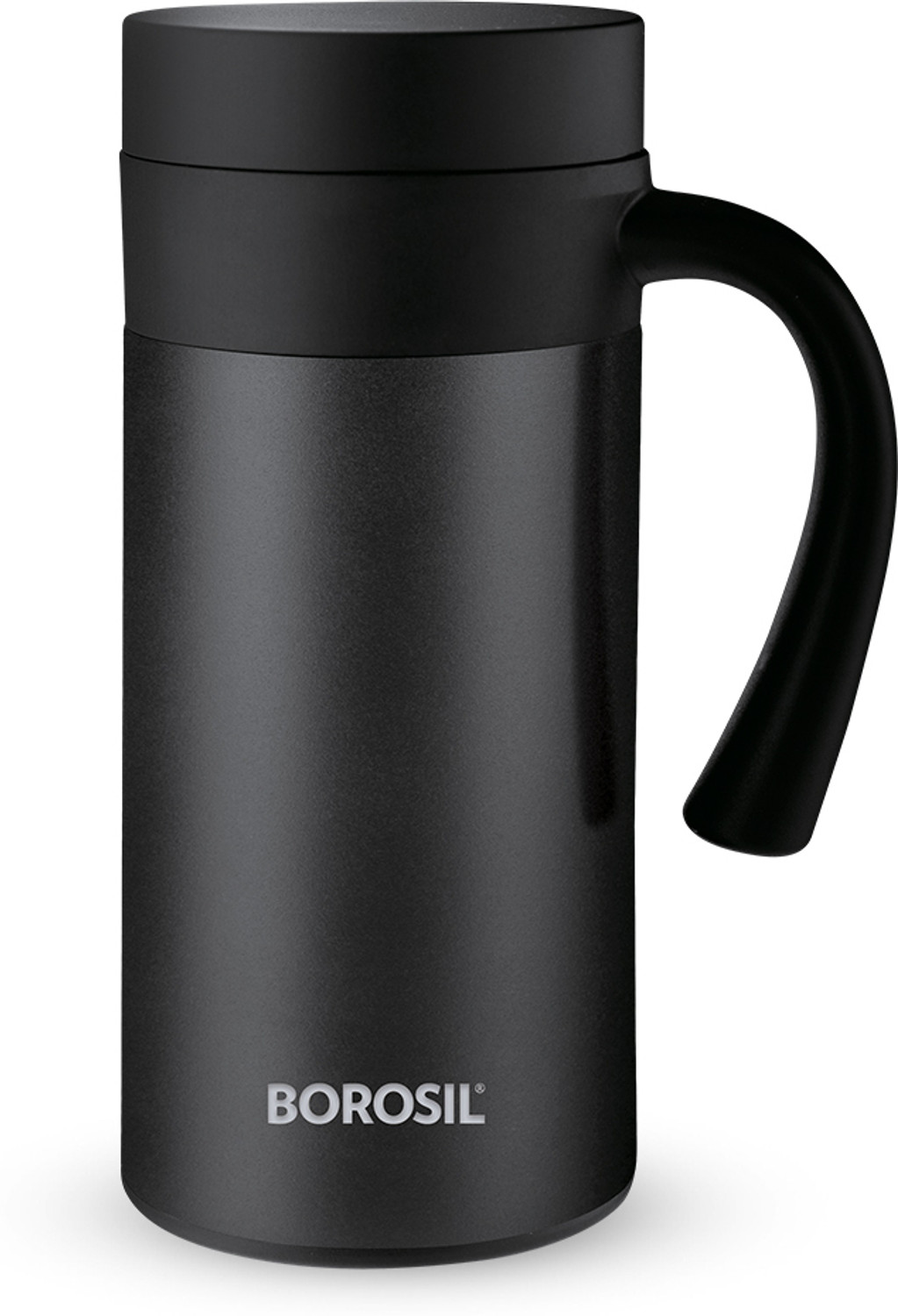 Image of BOROSIL Caf� Time Stainless Steel Vacuum Insulated Mug, 10 Hrs Hot & Cold Flask, Black 400 ml Steel Flask