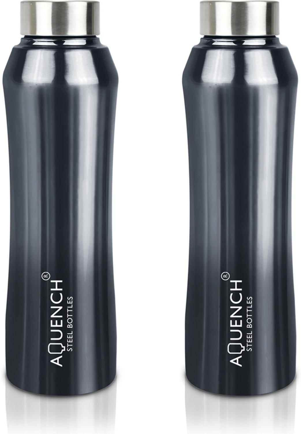 AQUENCH Rush Stainless Steel Metallic Black Grey Coloured Water Bottles 1000 ml Steel Bottle