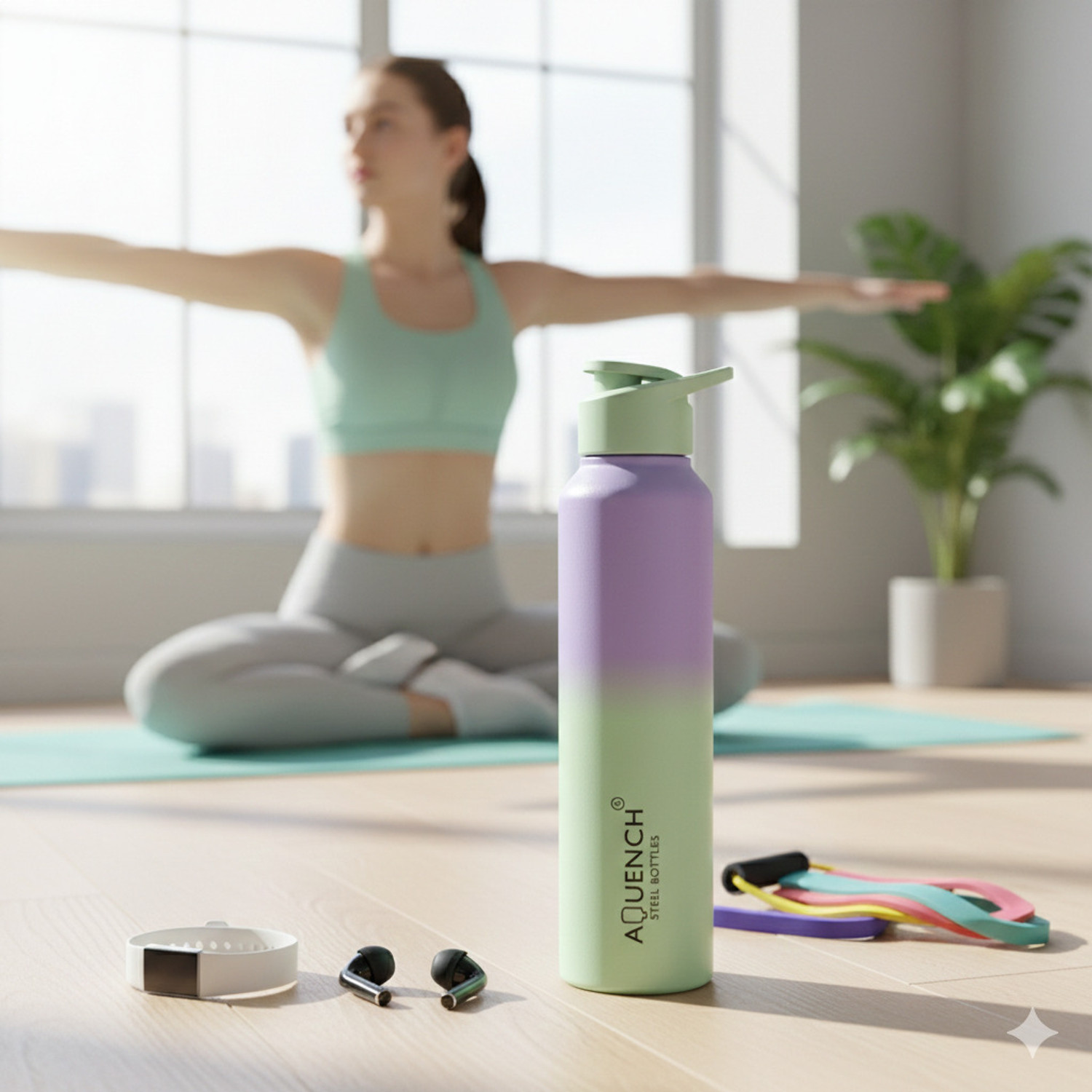 Image of AQUENCH Lean 1 Litre Dual Color Stainless Steel Water Bottle for Travel|Sports|Gym|Yoga 1000 ml Steel Bottle