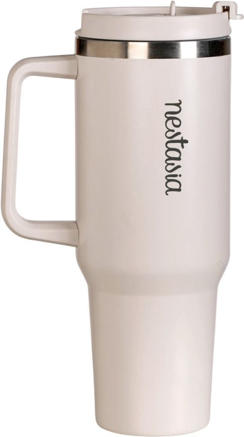 Image of Nestasia GripSip 40 Insulated Tumbler Bottle With Side Handle Vanilla Oatmilk 1200 ml Stainless Steel Bottle