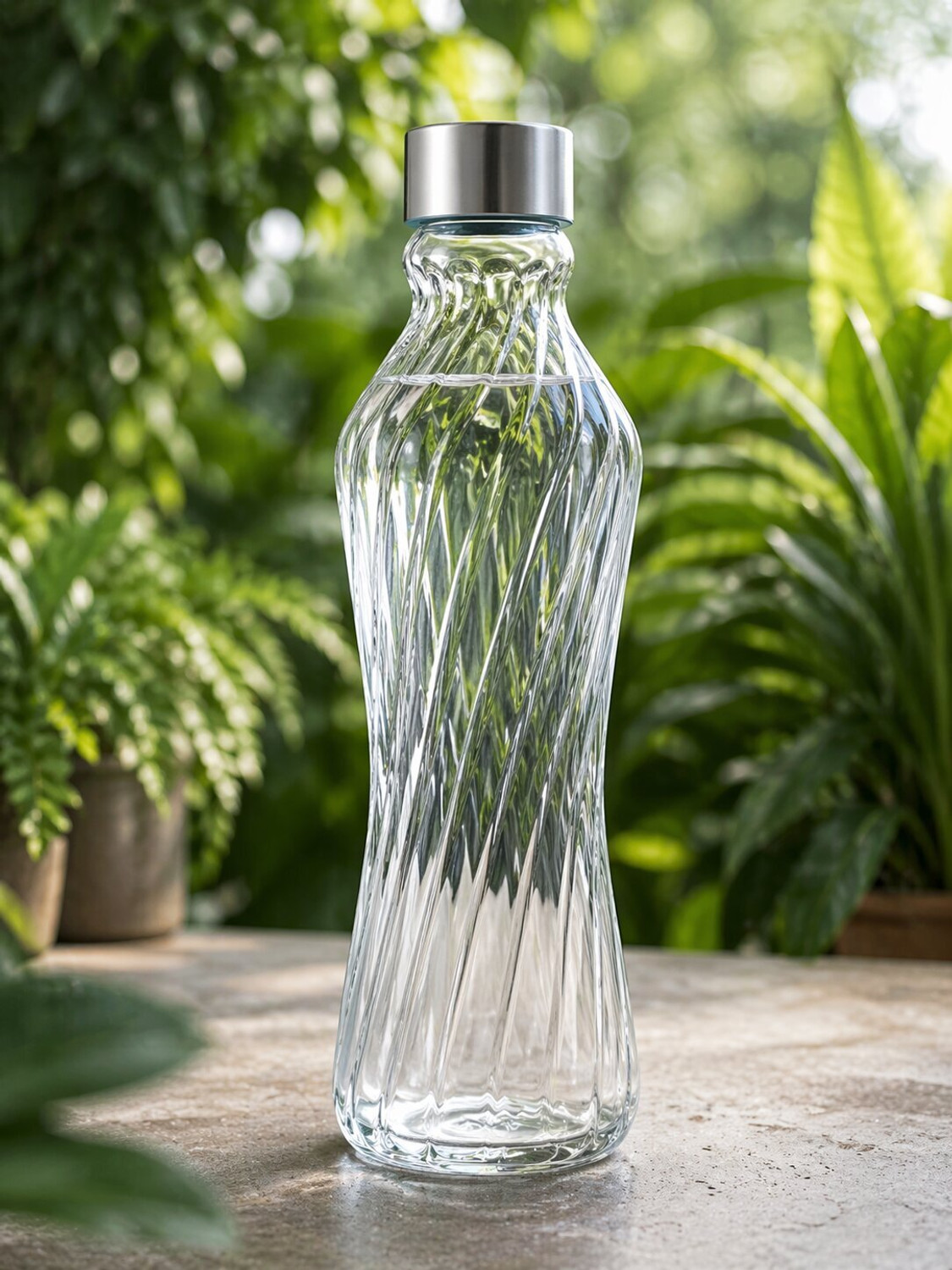 Image of KanchKart Twisted Clear Glass Bottle 1000ml Set of 2 1000 ml Glass Bottle