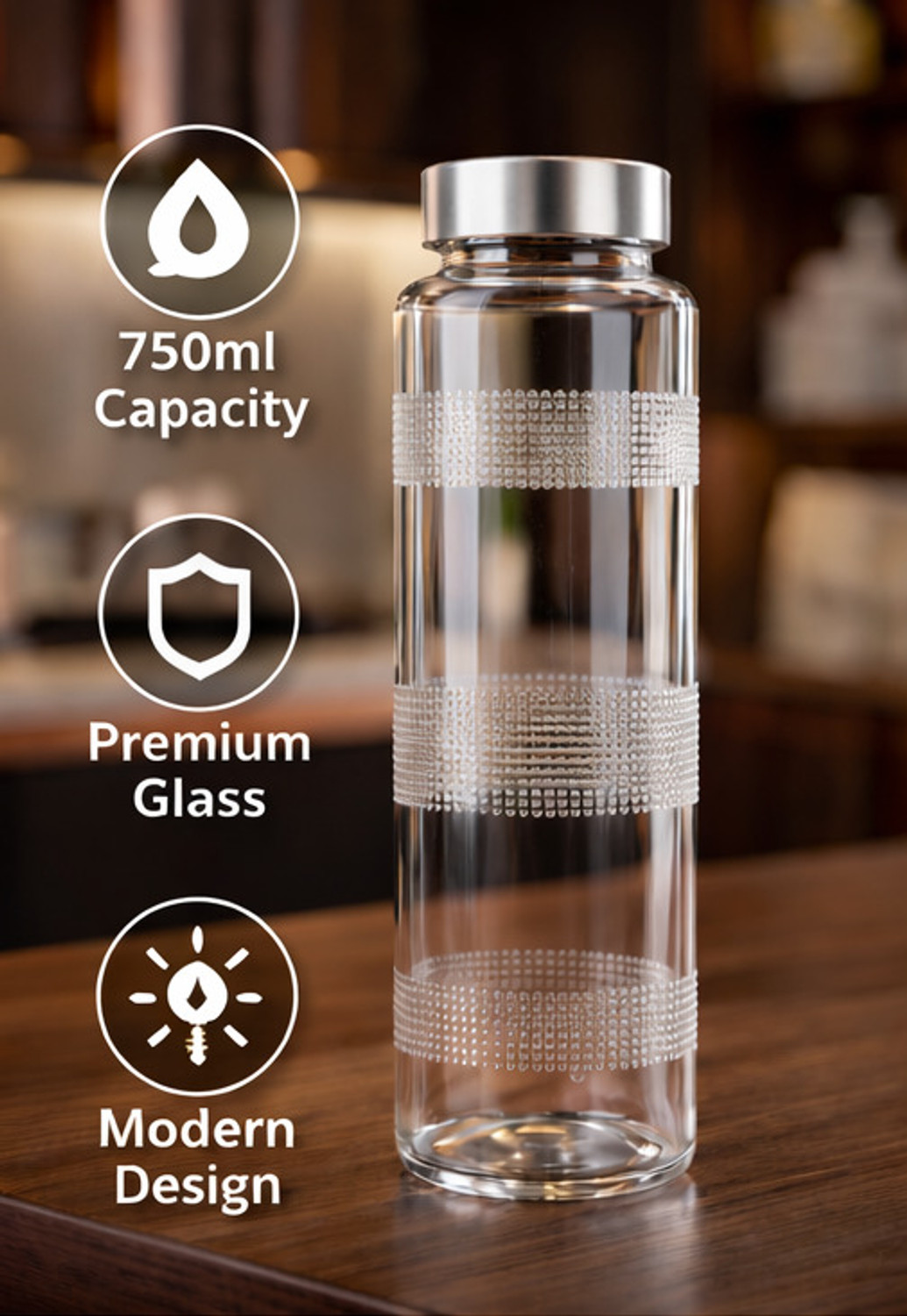 Image of CrystalVision crystal clear glass water Bottle 1000 ml Glass Bottle