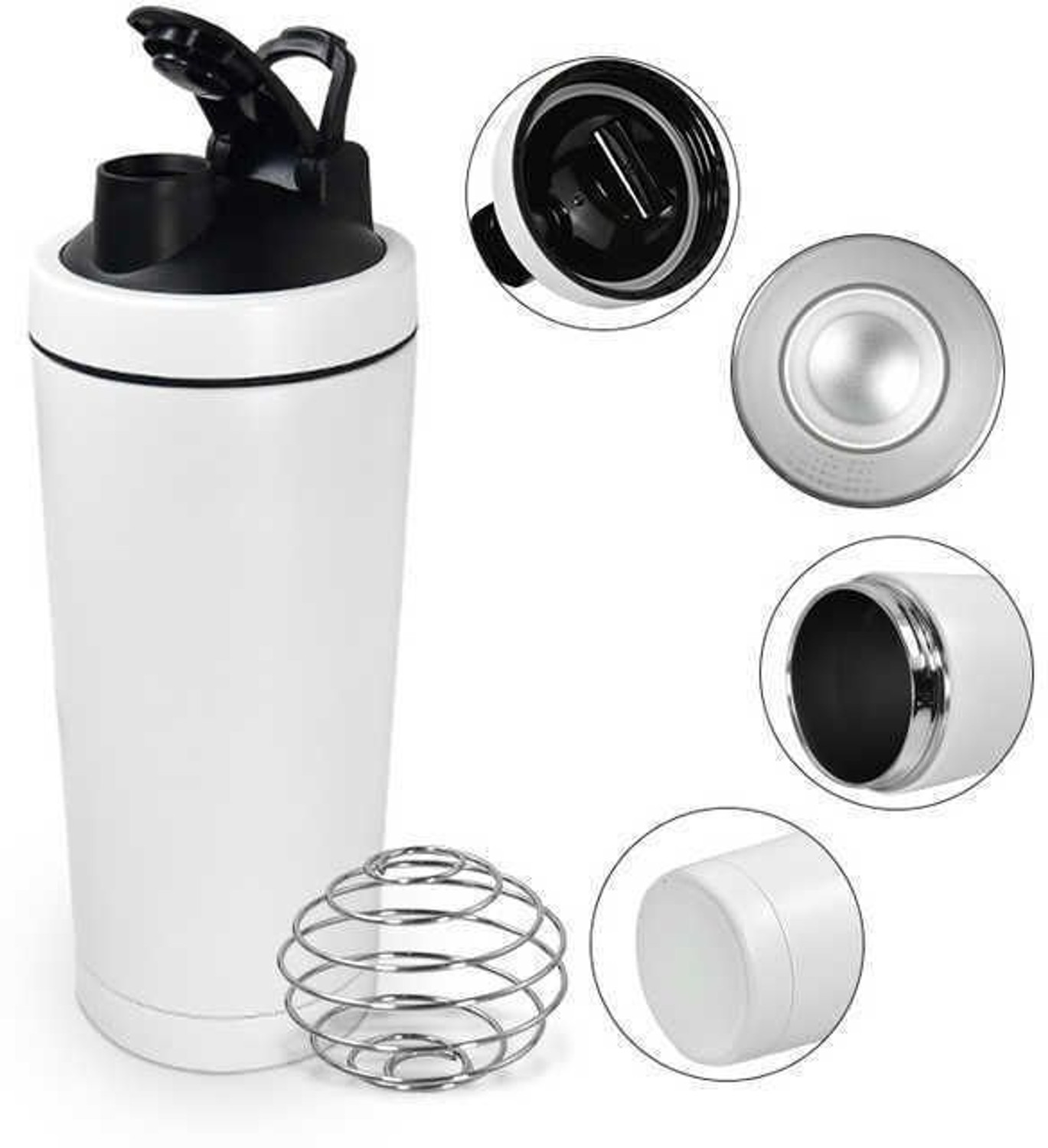 Image of Youone Stainless Steel Protein Shaker Bottle for Pre-Post Workout | Water Bottle | 750 ml Steel Shaker (Pack of 1, White)