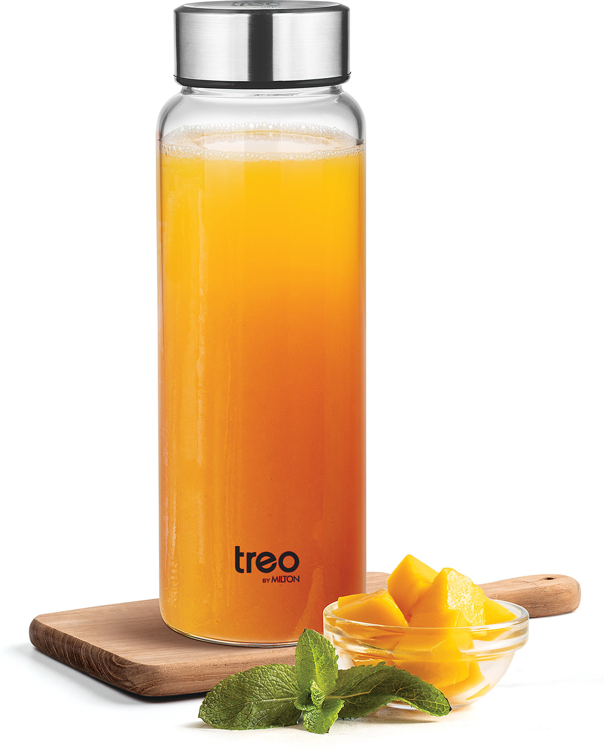 Image of TREO Clearvue Borosilicate Glass Water Bottle 800ml, Clear, Fridge Bottle, Wide Mouth 800 ml Glass Bottle