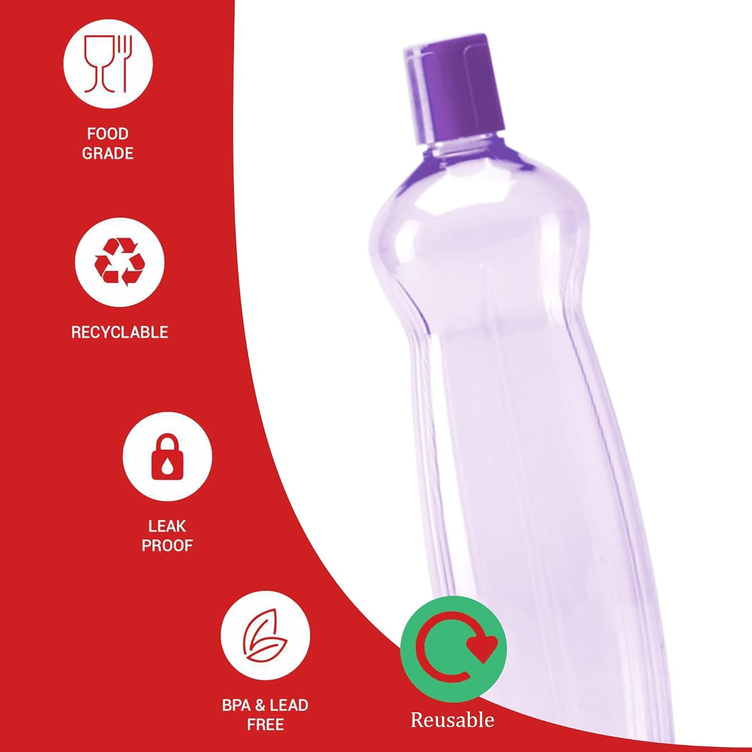 Image of Eos Pacific Pet Water Bottles,1 Litre Each,| BPA Free | Leak Proof 1000 ml Plastic Bottle
