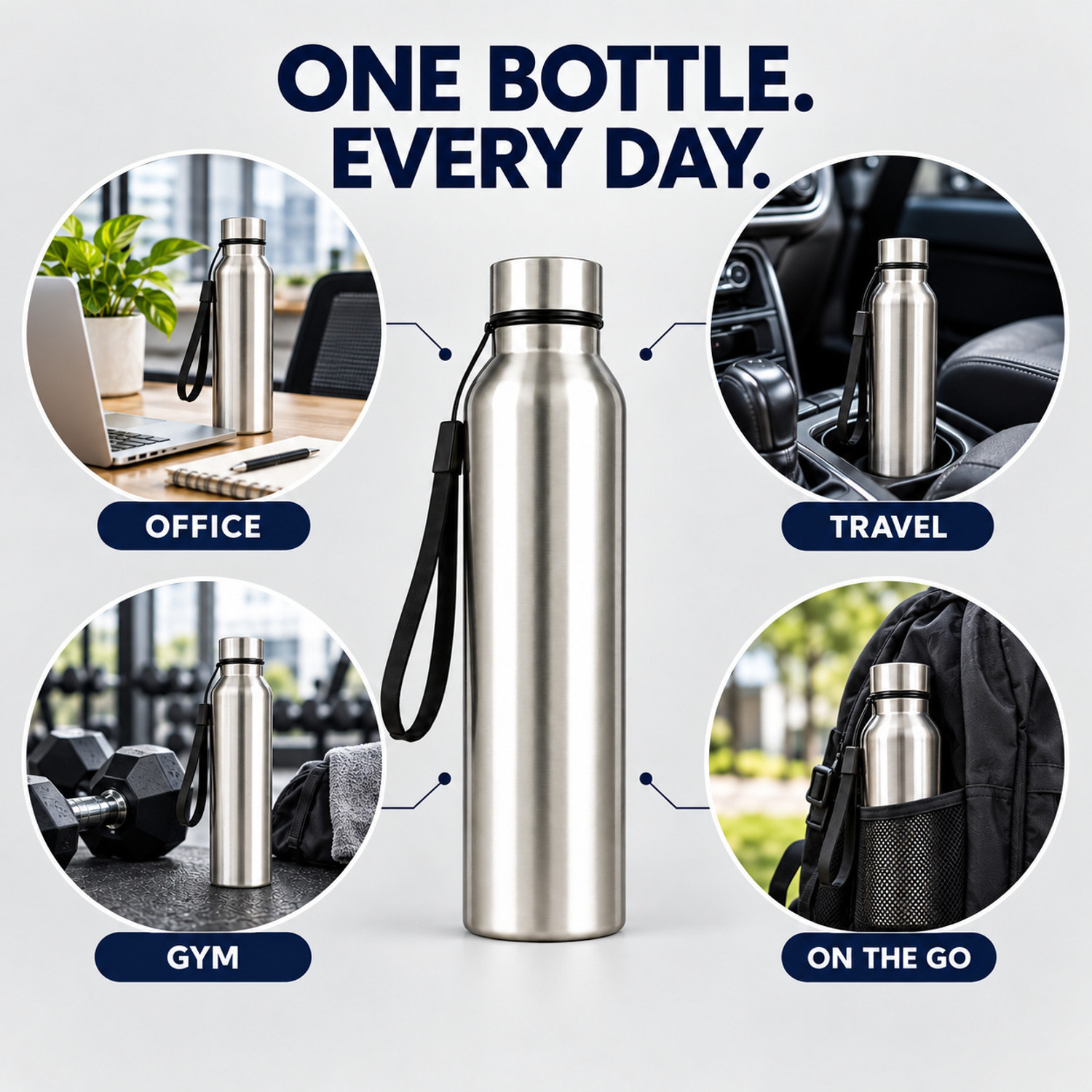 Image of msdecore New 2 Bottle P1 1000 ml Steel Bottle (Pack of 1, Silver)