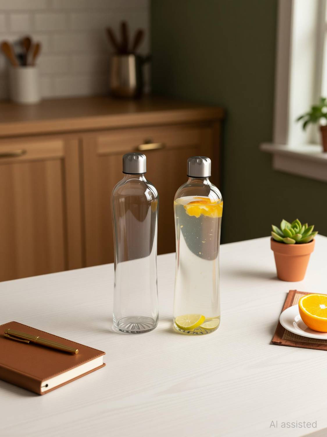 AAnami Glass Water Bottle with Stainless Steel Airtight Lid for Fridge, Kitchen 500 ml Glass Bottle
