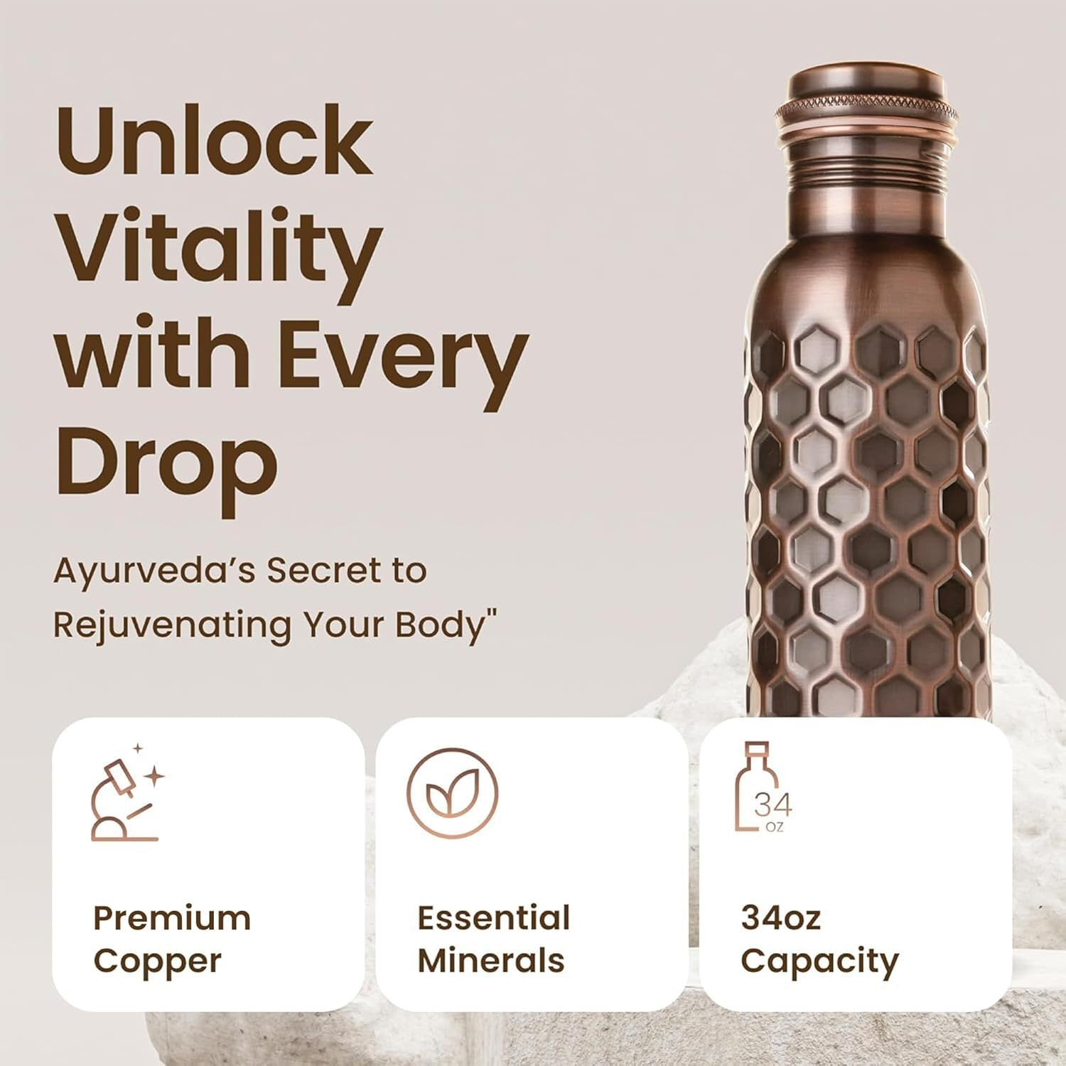 Image of Otiem Pure Copper Antique Water Bottle 1000 ml Copper Bottle