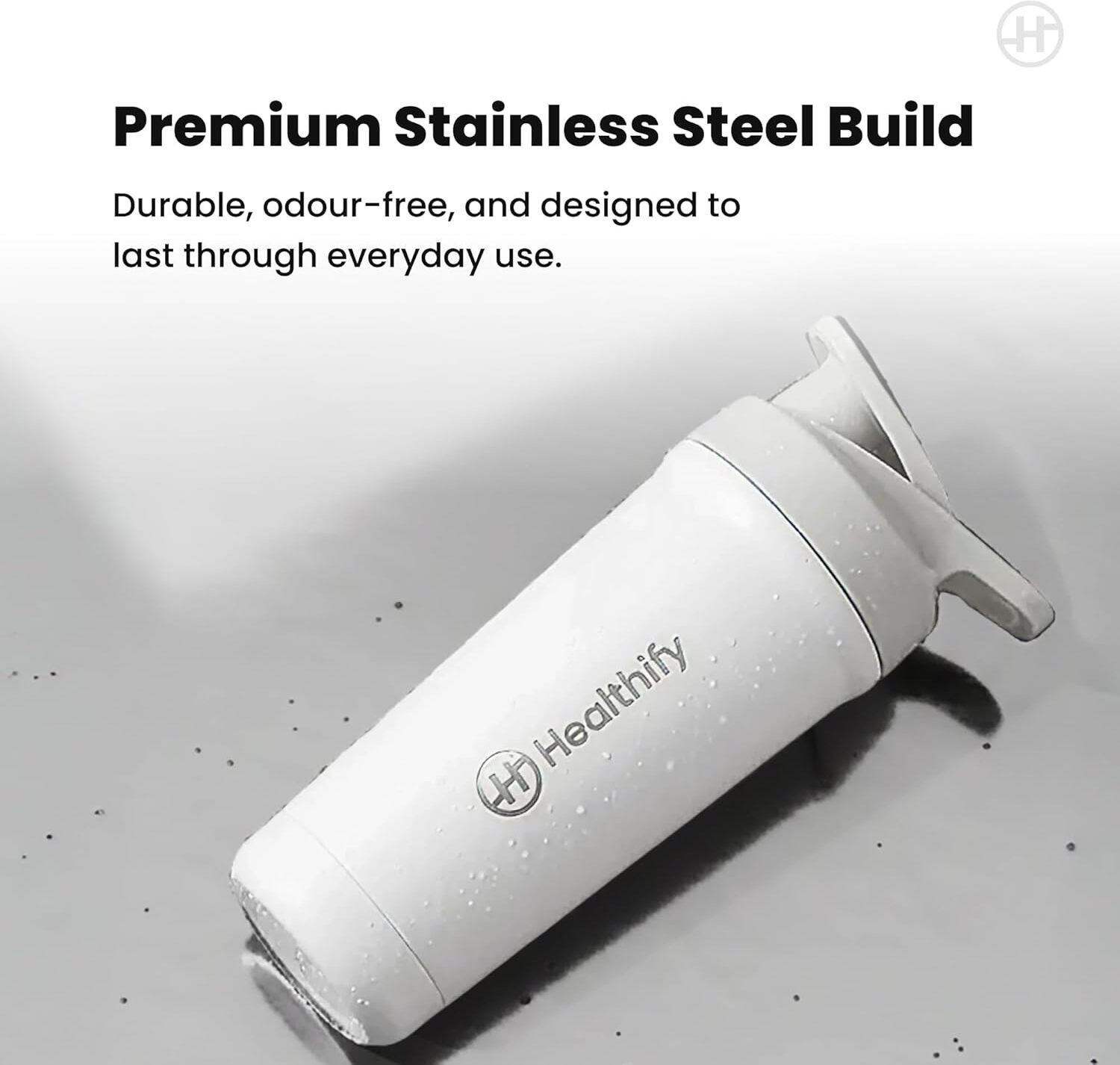 Image of Healthifyme Premium Stainless Steel Gym Shaker Bottle | Patent Design | Leak-Proof 700 ml Stainless Steel Shaker