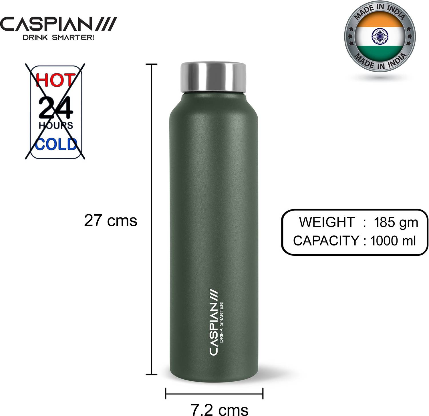 CASPIAN Astra Steel Water Bottle 1 Ltr - Image 3