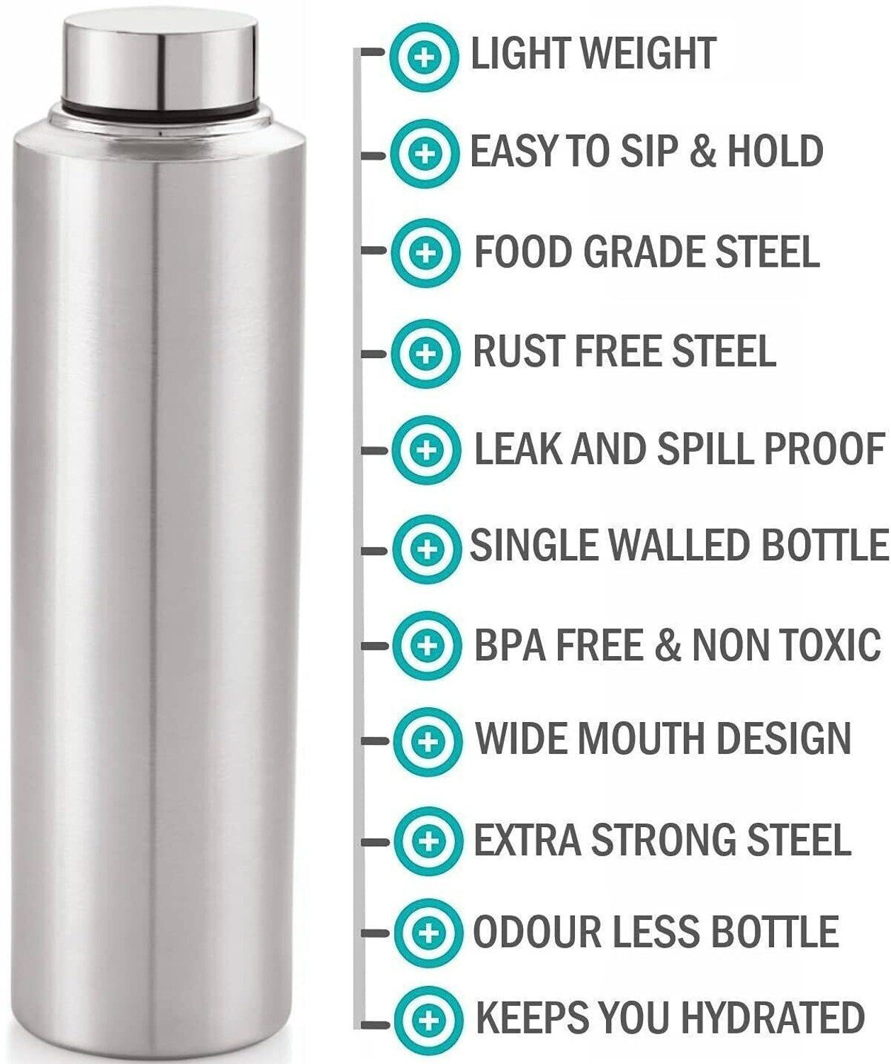 Image of SAMEEP Stainless Steel Fridge Water Bottle For Home Office Gym School Collage (1000 ML) 1000 ml Steel Bottle