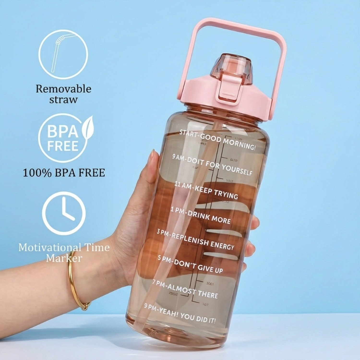 Image of Polyvibe 2 Litre Motivational Water Bottle with Time Marker BPA Free Leakproof 2000 ml Plastic Bottle