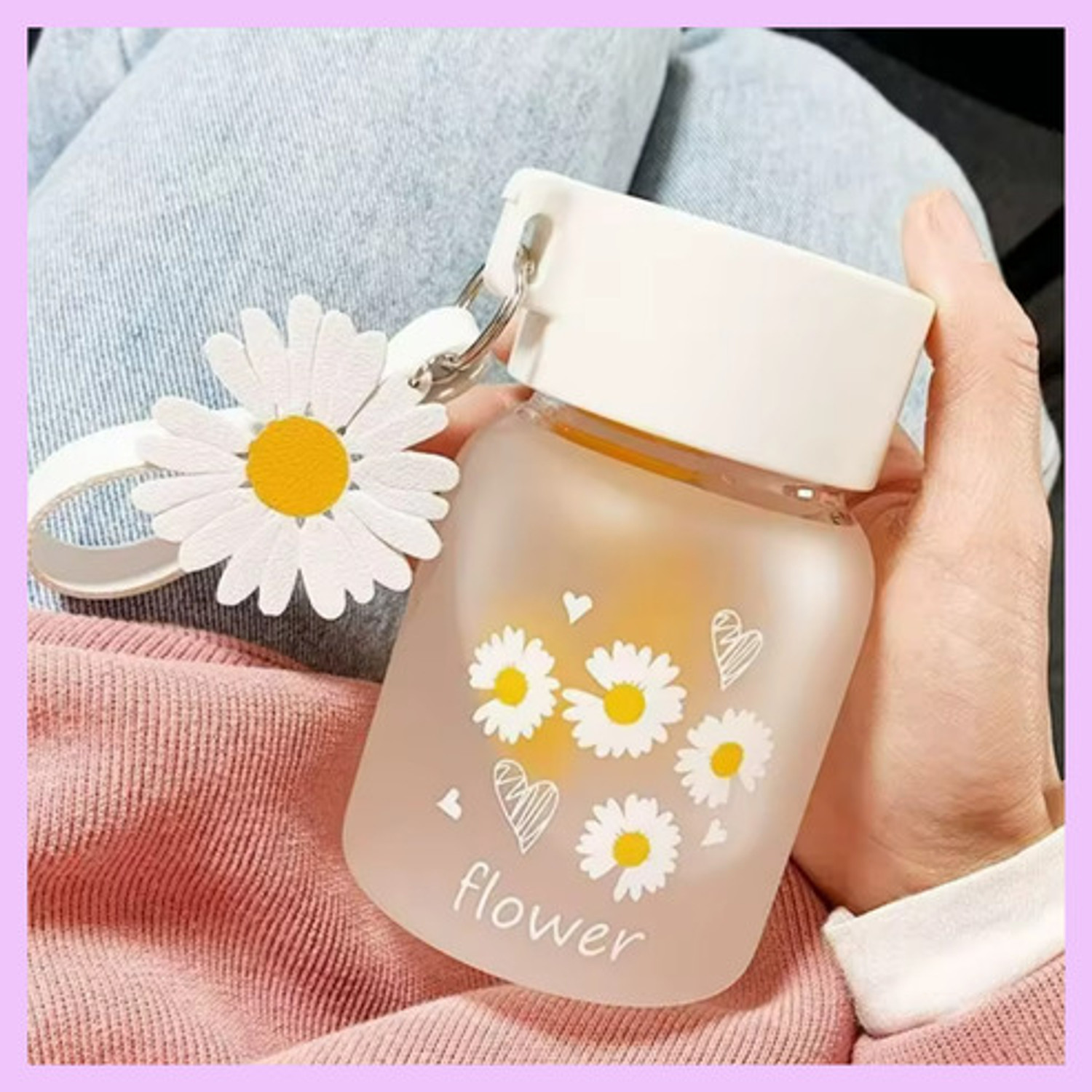 Image of GOSK Enterprise Cute Flower Small Water Bottle Travel Cup With Lid Glass Coffee Mug 300 ml Glass, Plastic Bottle