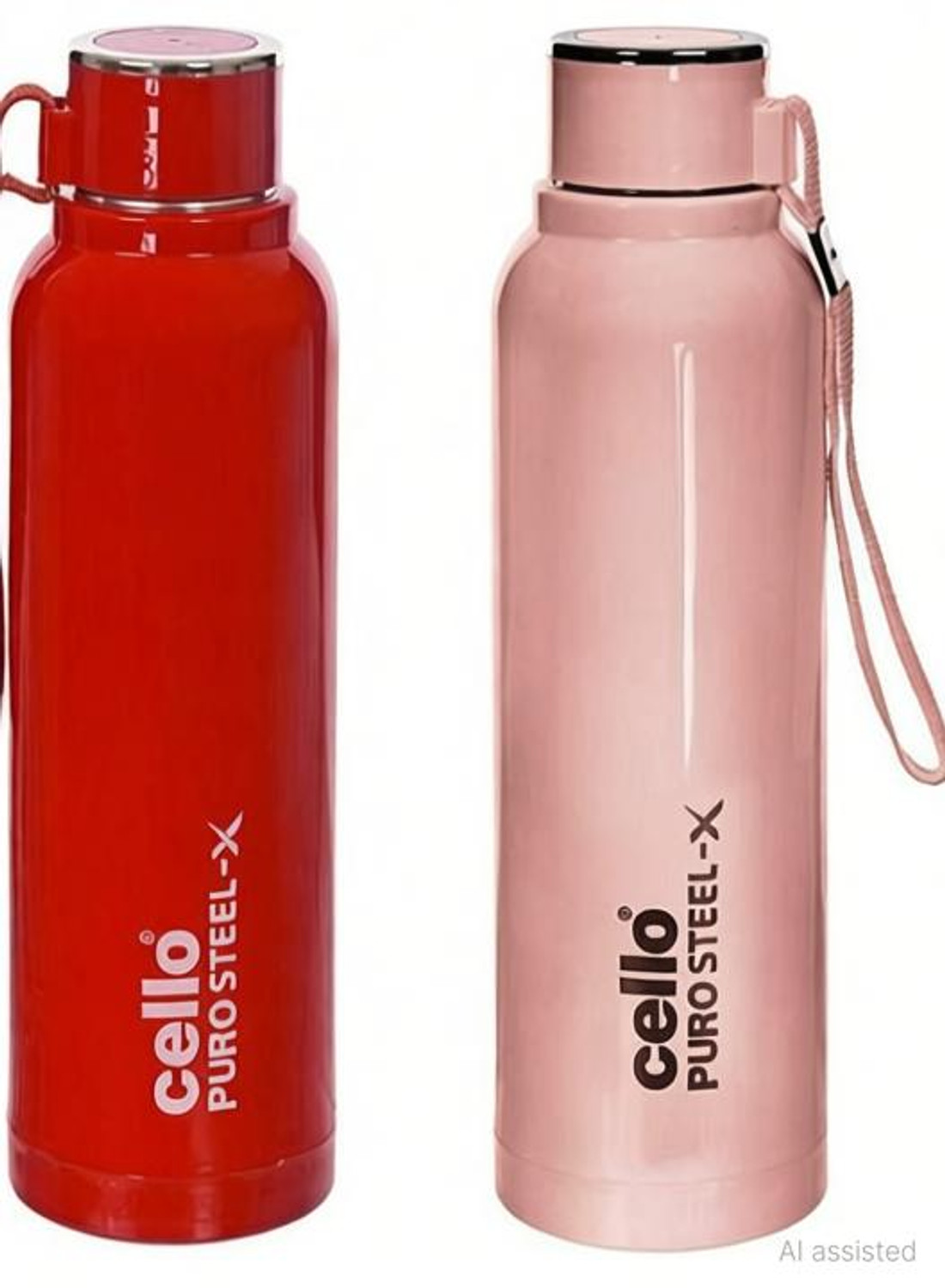 Image of cello Puro Steel-X Benz 600 Insulated Inner Steel Outer Plastic Water Bottle, 520 ml Steel, Plastic Bottle