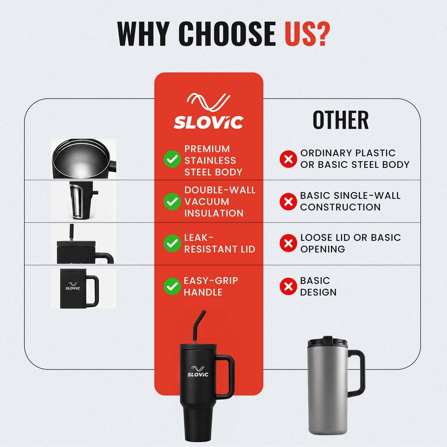 SLOVIC 1200ml Stainless Steel Water Bottle with Straw - Image 5