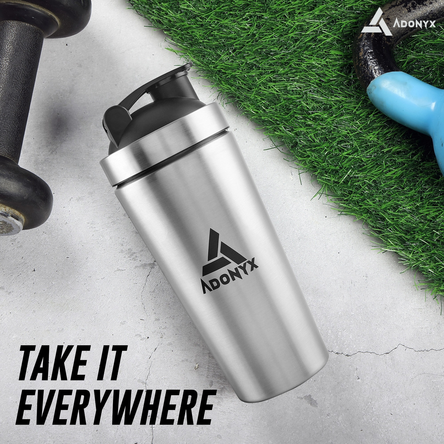 Image of ADONYX Ultimate Workout Combo Set 750 ml Steel Shaker (Pack of 1, Multicolor)