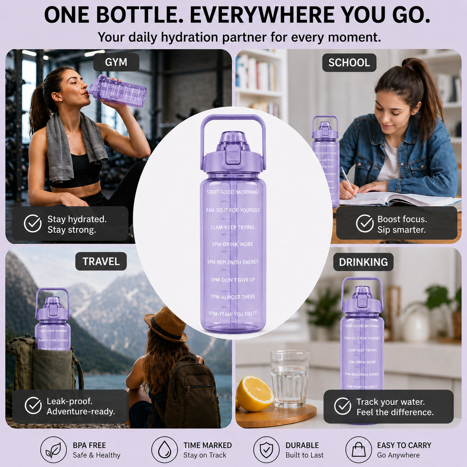 Image of Sedulous Motivational Water Bottle 2000 ml Plastic Bottle