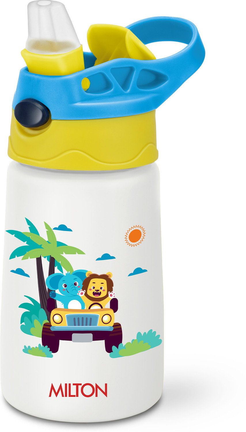 Image of MILTON Insulated Spout Sipper Water Bottle with Spout Lid and Straw, 300 ml, White 300 ml Stainless Steel Bottle (Pack of 1, Multicolor)