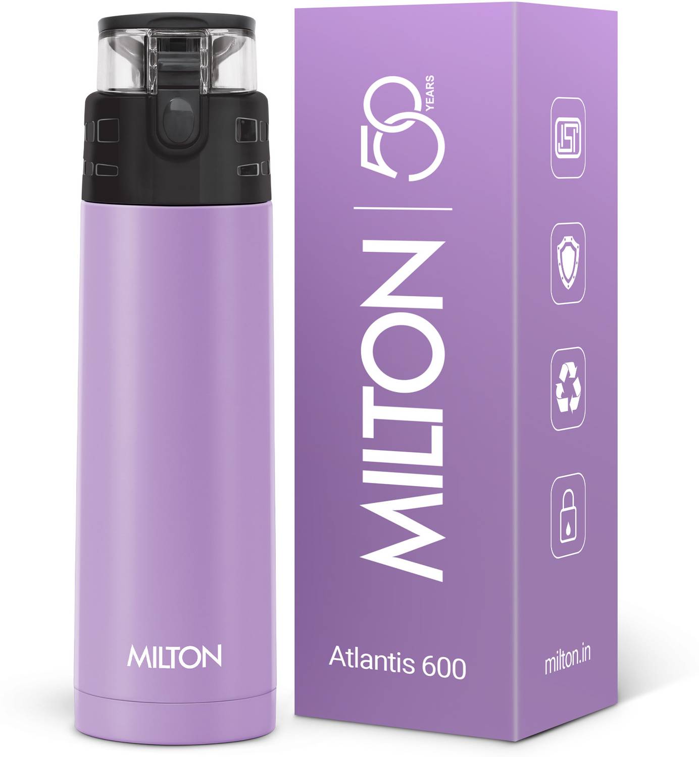 MILTON Atlantis 600 Thermosteel Water Bottle, ISI Certified, 24 Hr Hot and Cold 500 ml Steel Flask