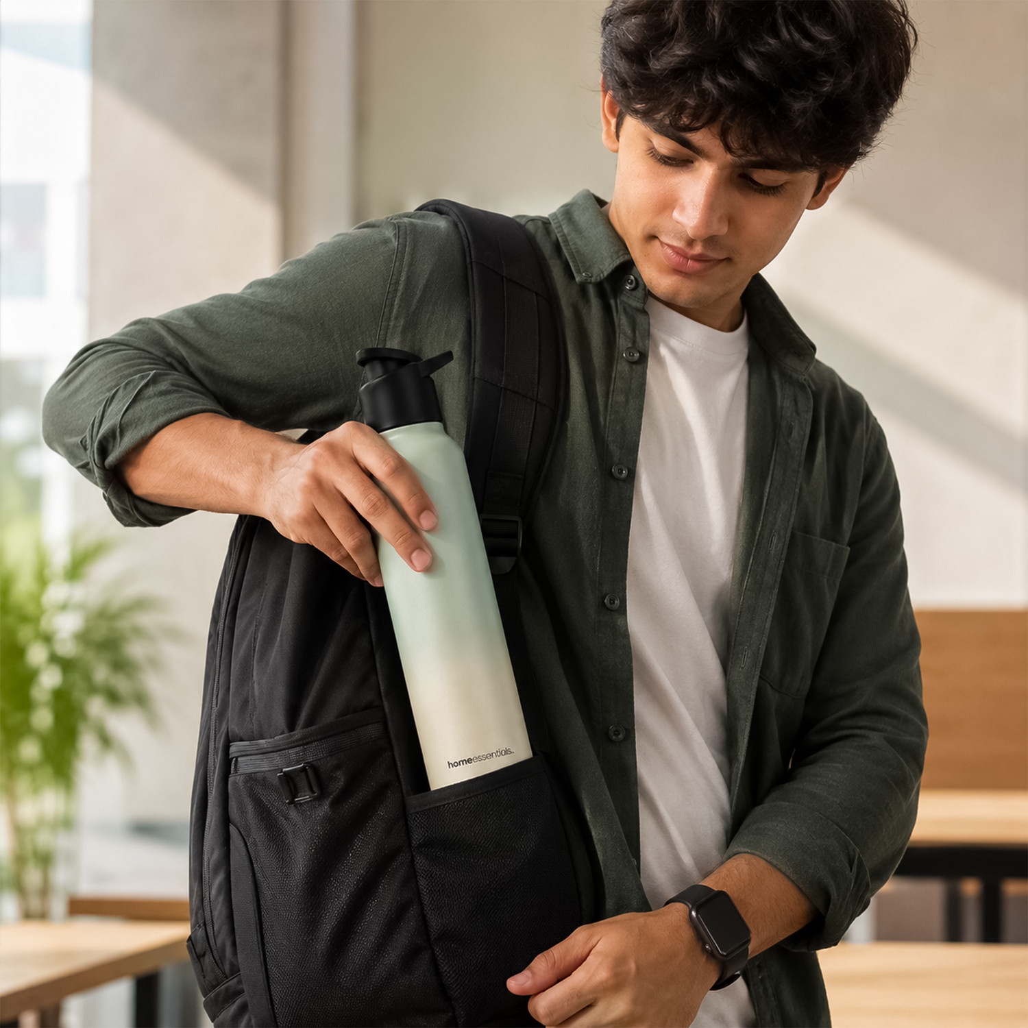 Image of HomeEssentials 1000ml Single Wall Stainless Steel Water Bottle | Single Wall | Leakproof 1000 ml Stainless Steel Bottle