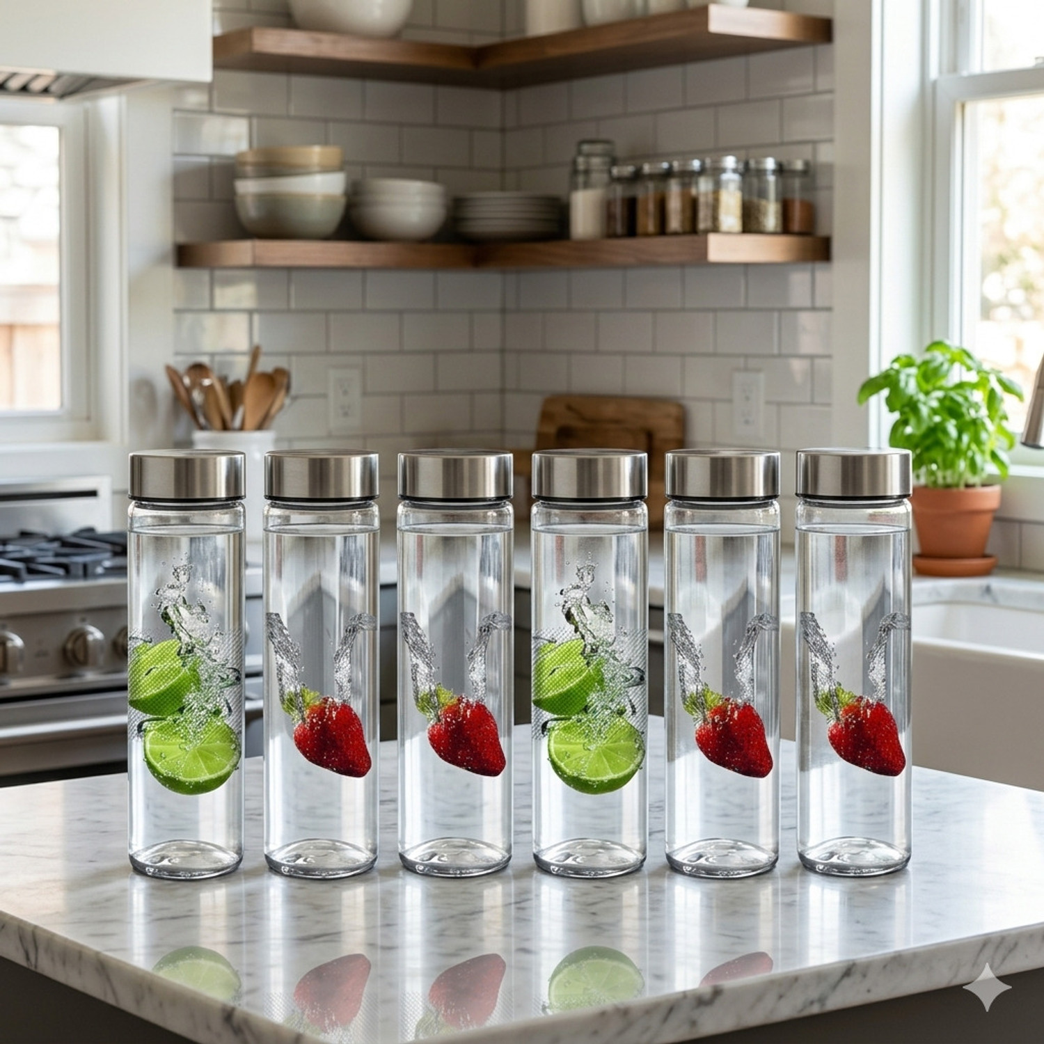 Image of CROCO JAR Set of 6 Glass Water Bottle with Leak-Proof BIG STEEL CAP 750 ml Glass Bottle