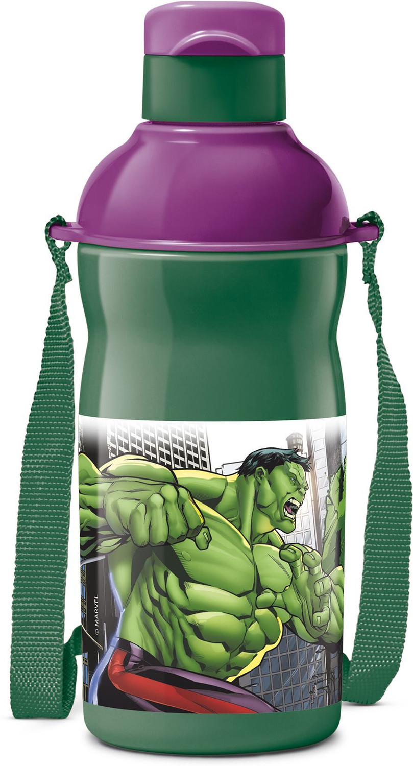 Image of MILTON Marvel Kool Elite 400 Insulated Water Bottle, Dark Green, (Hulk print) 426 ml Plastic Bottle (Pack of 1, Green)