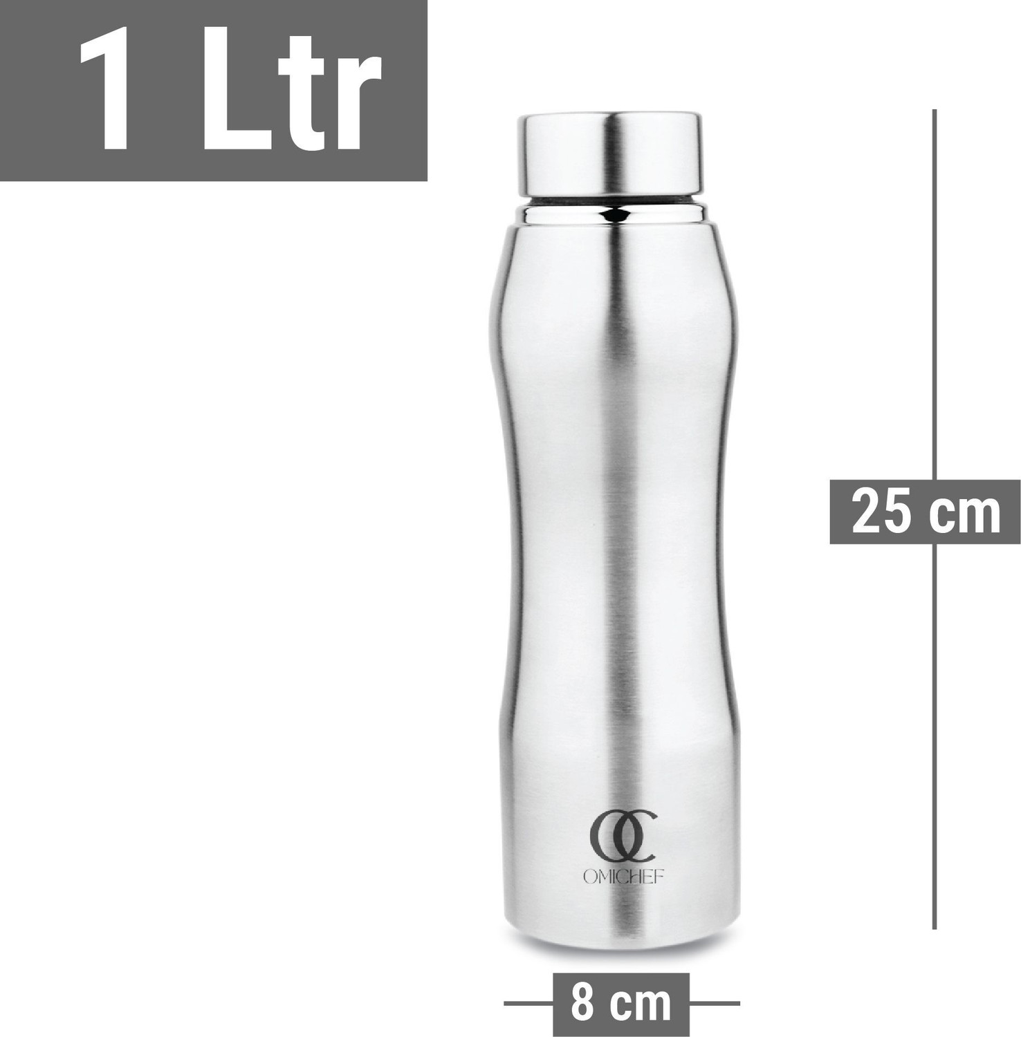 Image of Omichef curvy stainless steel fridge bottle set of 6.leak proof 1000 ml Steel Bottle
