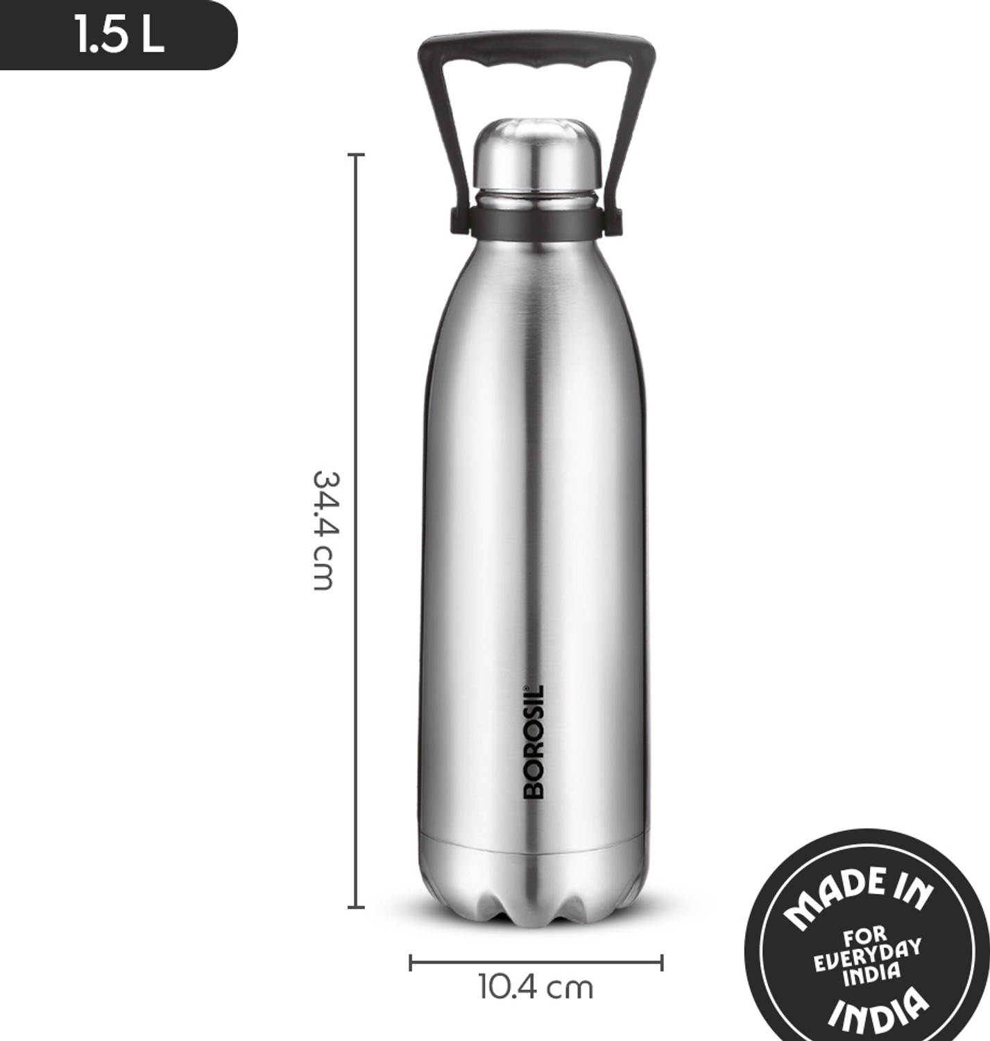 Image of BOROSIL Bolt Bottle 24 hrs Hot & Cold Vaccum Insulated 1500 ml Stainless Steel Flask