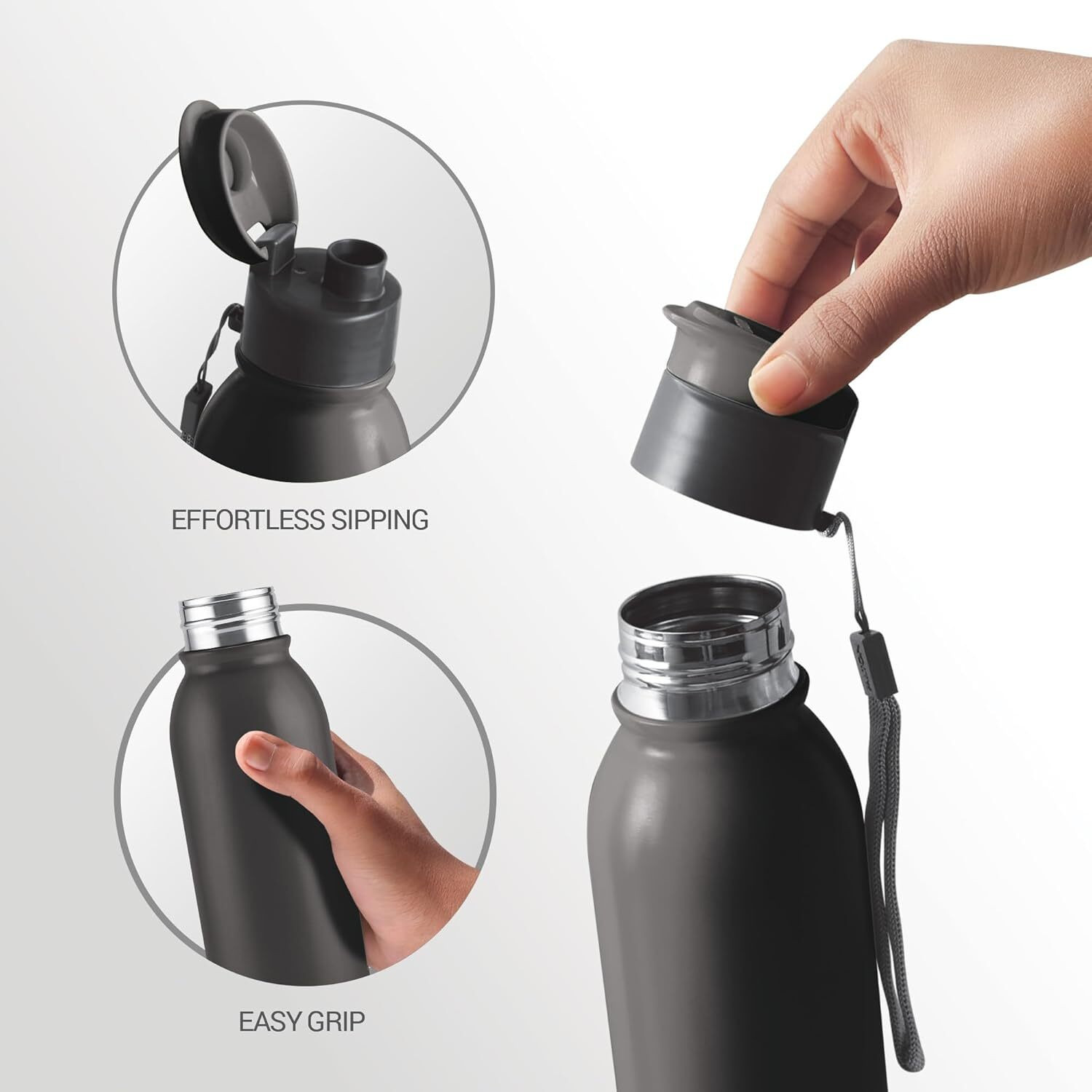 Image of MILTON Caper 1000 Stainless Steel Water Bottle, Sipper Bottle Black Water Bottles 870 ml Stainless Steel Bottle