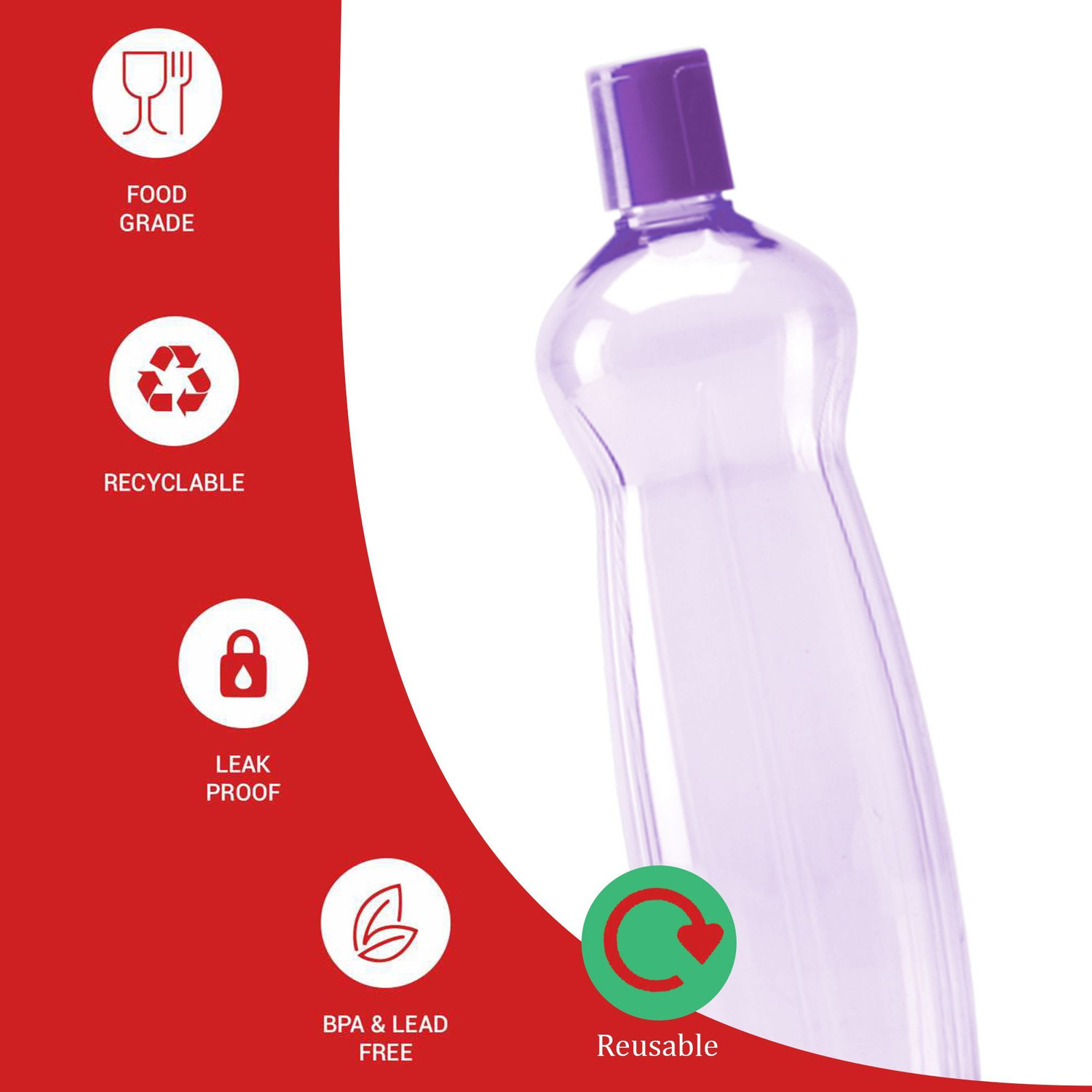 Image of MILTON Pacific 1000 Water Bottle 1 Litre each, set of 12, Purple and Sky Blue for Home 1000 ml Plastic Bottle