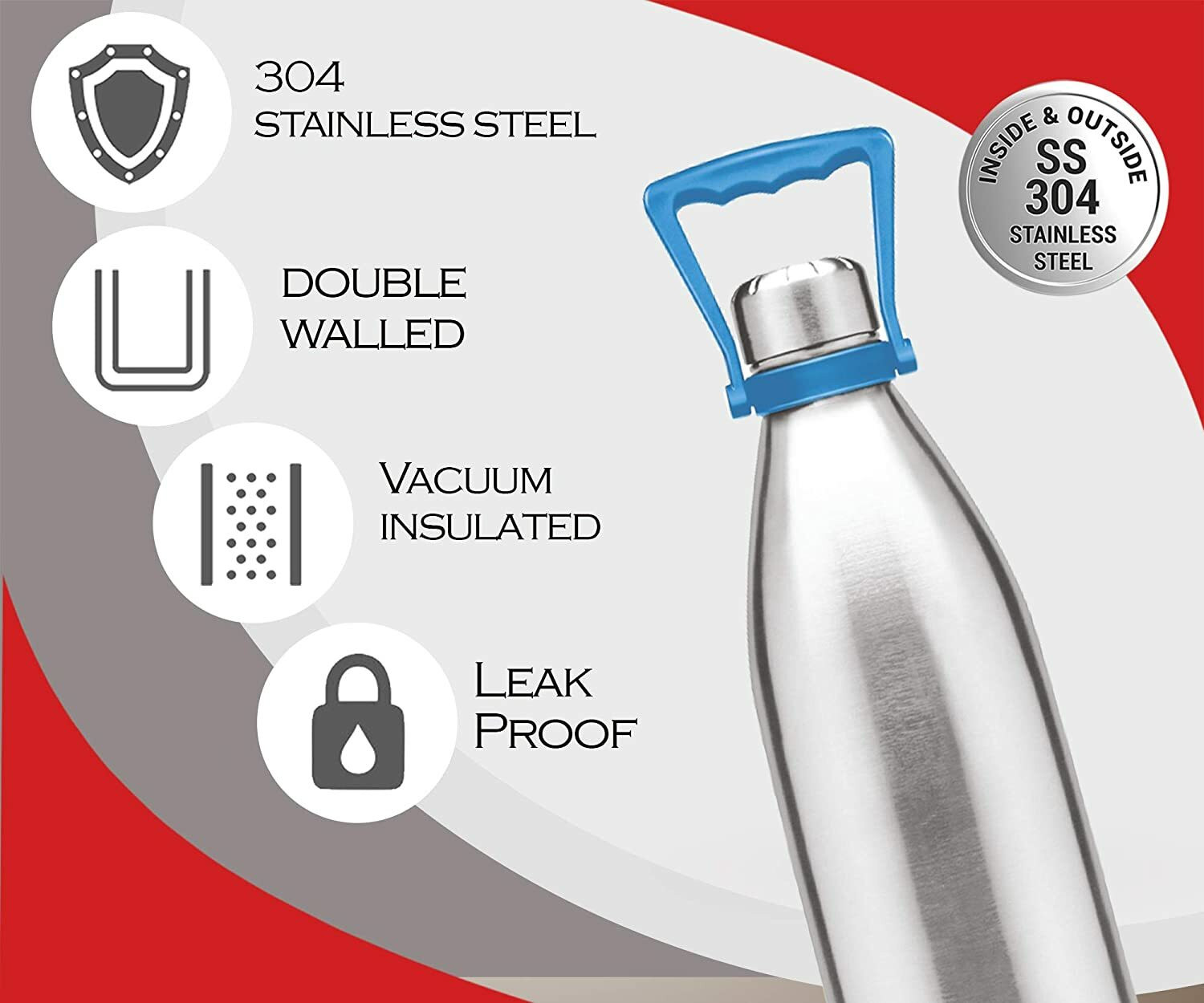 Image of MILTON Thermosteel 24 Hours Hot and Cold Water Bottle with Handle DUO 2200 ml Water Bottle