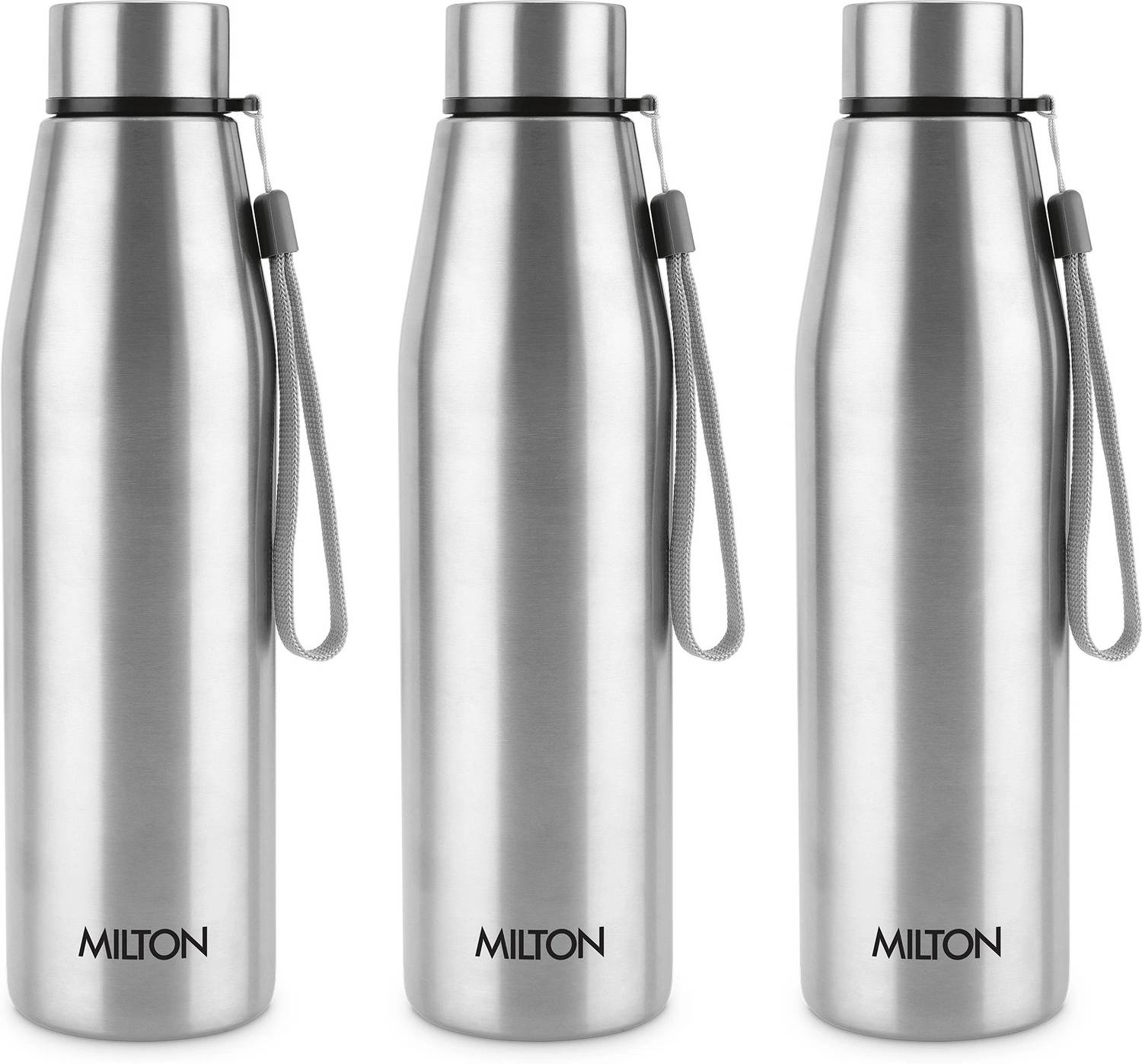 MILTON Drift 1000 Stainless Steel Bottle, 950ml each, set of 3, Silver, Single walled 950 ml Steel Bottle