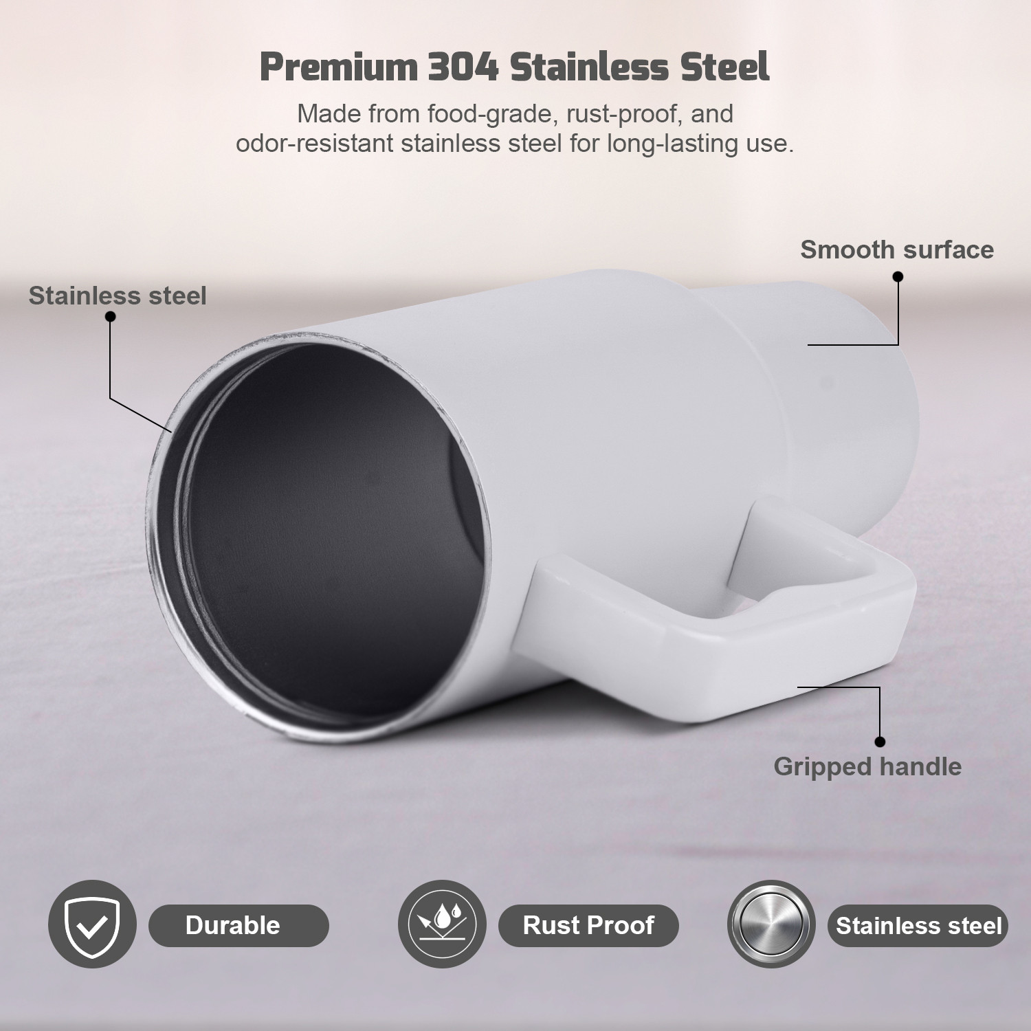 Image of MYOZ Stainless Steel Vacuum Double Insulated Tumbler with Lid, Handle & Straw (Ash) Stainless Steel Tumbler