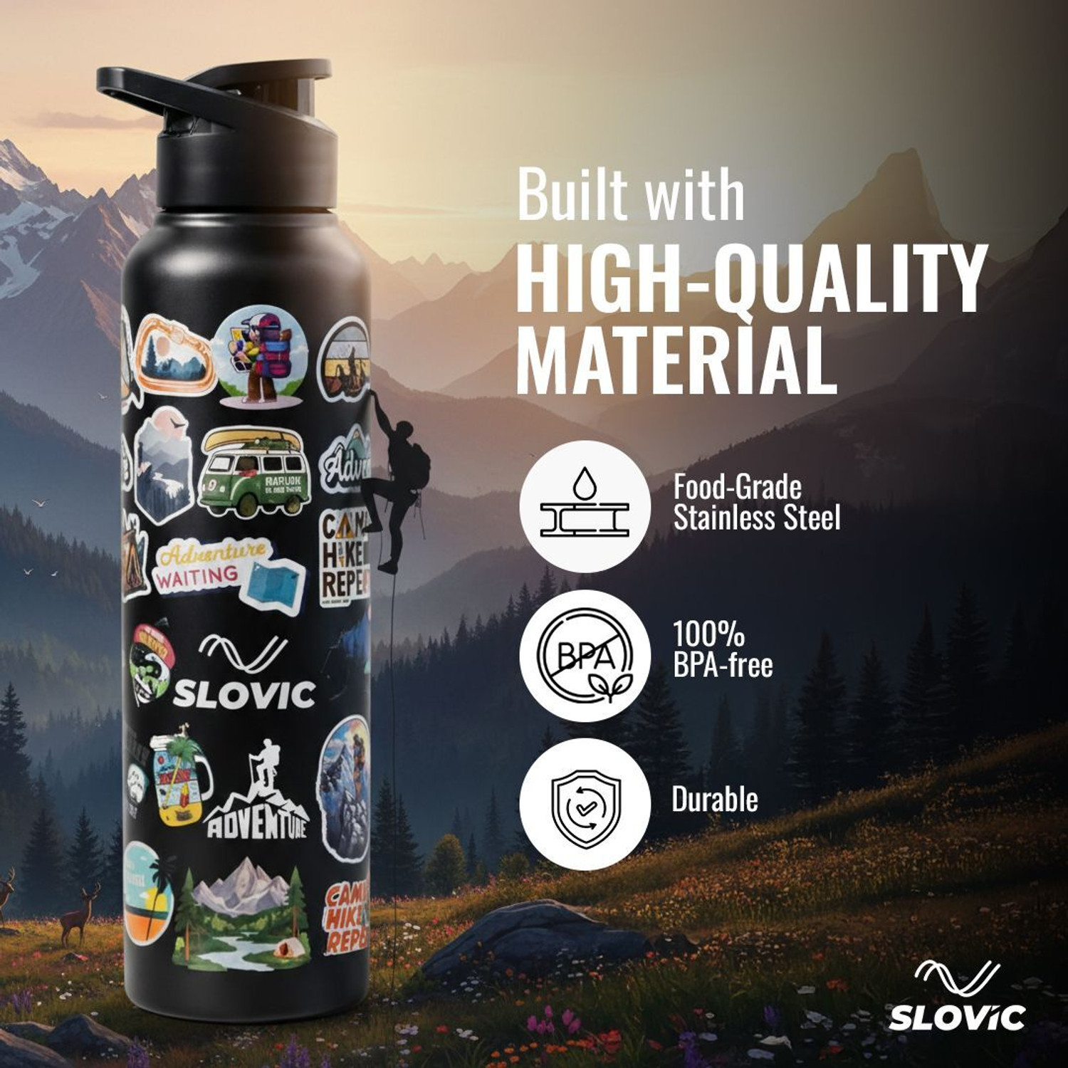 Image of SLOVIC Water Bottle | Durable & Stylish | Leak-Proof | BPA Free 1000 ml Stainless Steel Bottle
