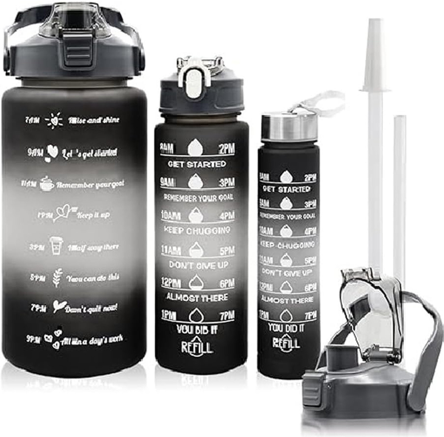 Image of SONIBRO Sports Water Bottle 3 Pcs Set with Motivational Time Mark(Multicolor) 3500 ml Plastic Bottle With Drinking Glass