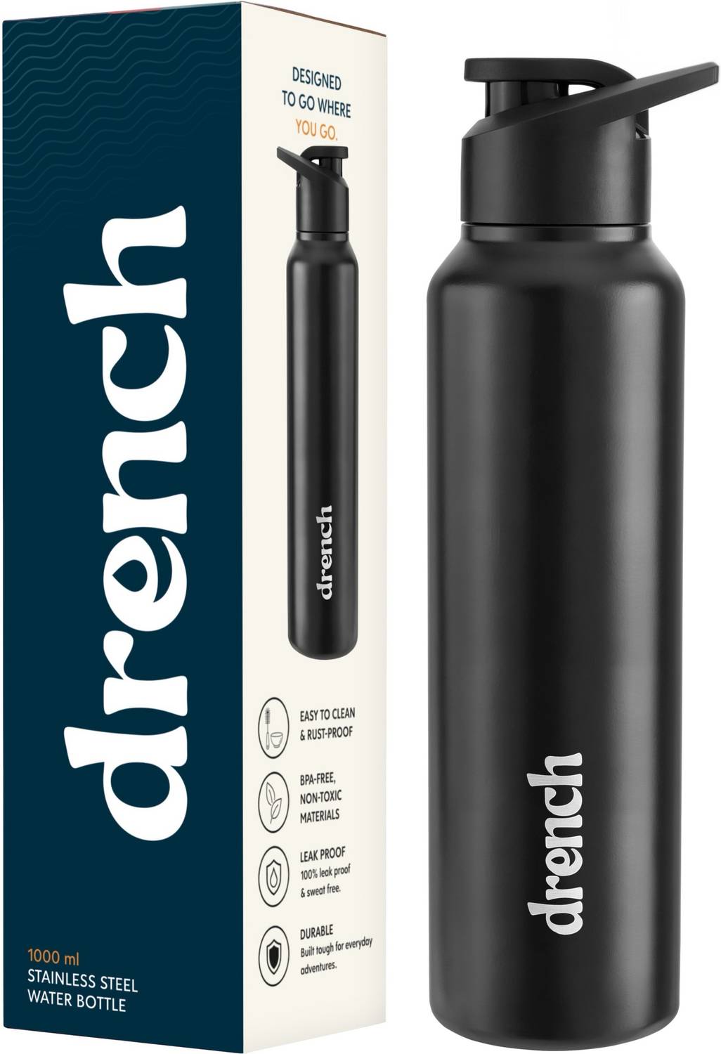 Drench Classic Sipper 1000 ml Stainless Steel Bottle Pack of 1 - Image 1